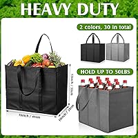 Vista 3 de Hillban Paquete de 30 bolsas de comestibles reutilizables a granel resistentes grandes bolsas de compras lavables plegables con asas