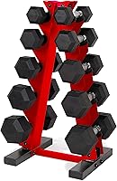 CAP Barbell 150 LB Rubber Hex Dumbbell Set with A-Frame Rack - Space-Saving Home Gym Strength Training