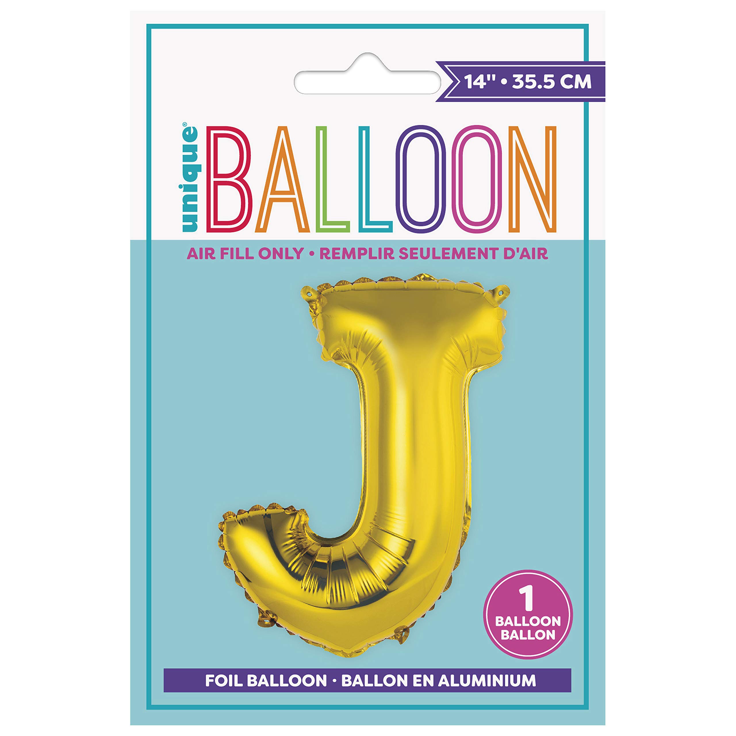 Folien-Buchstaben-Luftballon - 35 cm - Buchstabe J Luftballon - Gold