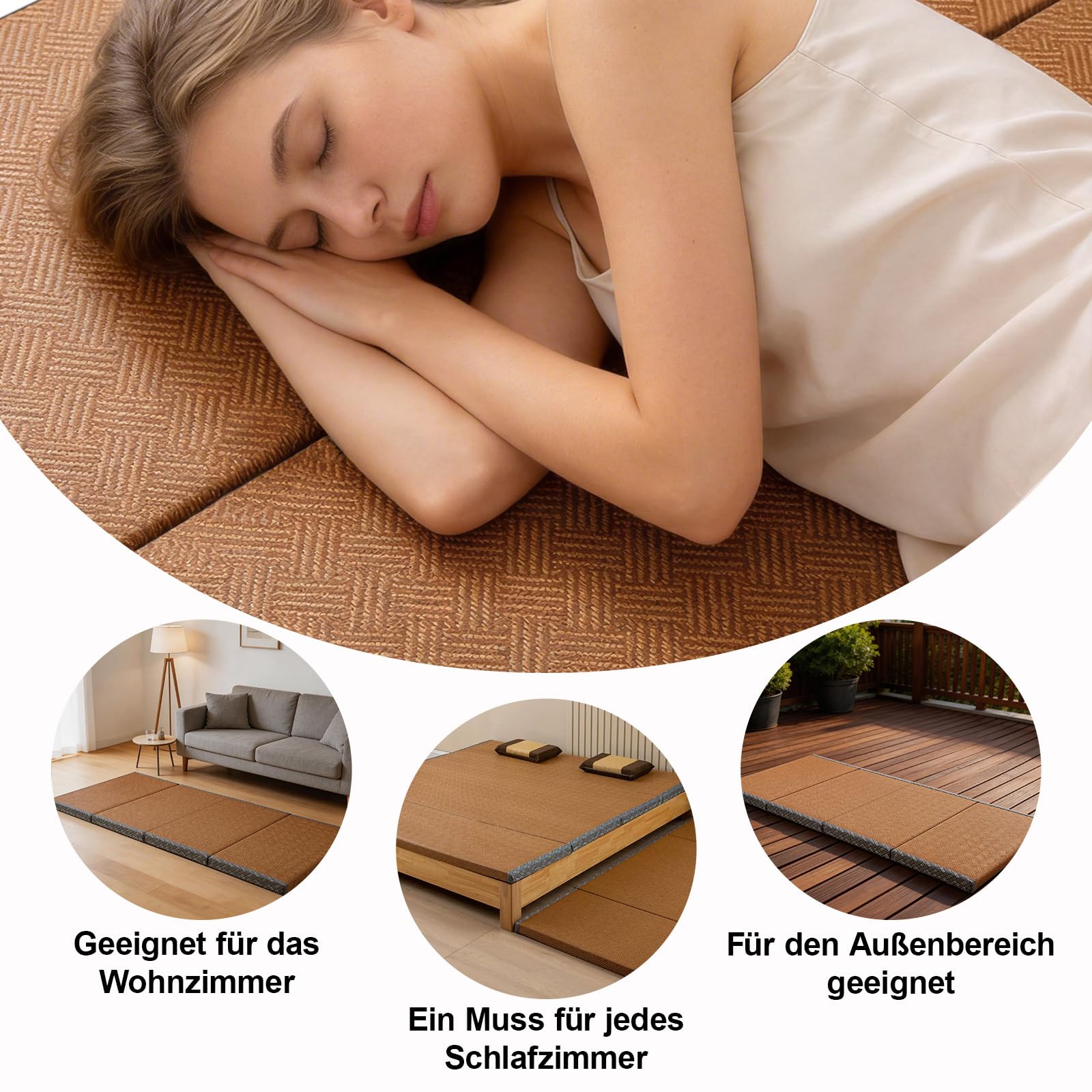 Tappetino Tatami Tradizionale Giapponese Pieghevole in Fibra di Cocco, Futon Giapponese Portatile e Antiscivolo per Dormire, Meditazione, Yoga Zen, 80x200x3.5cm