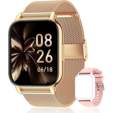 Popglory Smartwatch für Damen Herren, 1.85 Zoll Touch-Farbdisplay mit Bluetooth Anrufe,Fitnessuhr mit SpO2 Blutdruckmessung Herzfrequenz Schrittzähler Schlafmonitor