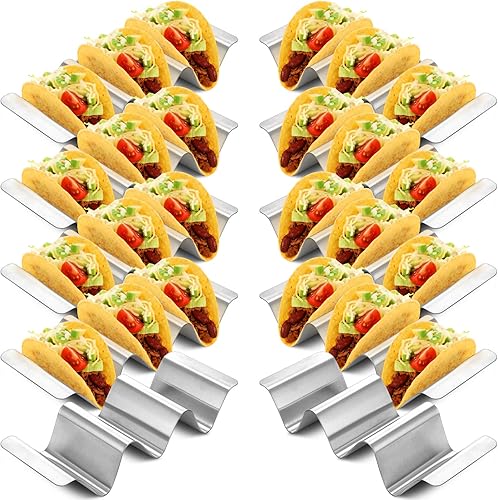 Miniatura 1 de 10 soportes para tacos de acero inoxidable, bandeja para tacos, soporte para tacos, soporta hasta 3 tacos, mantiene las conchas en posición