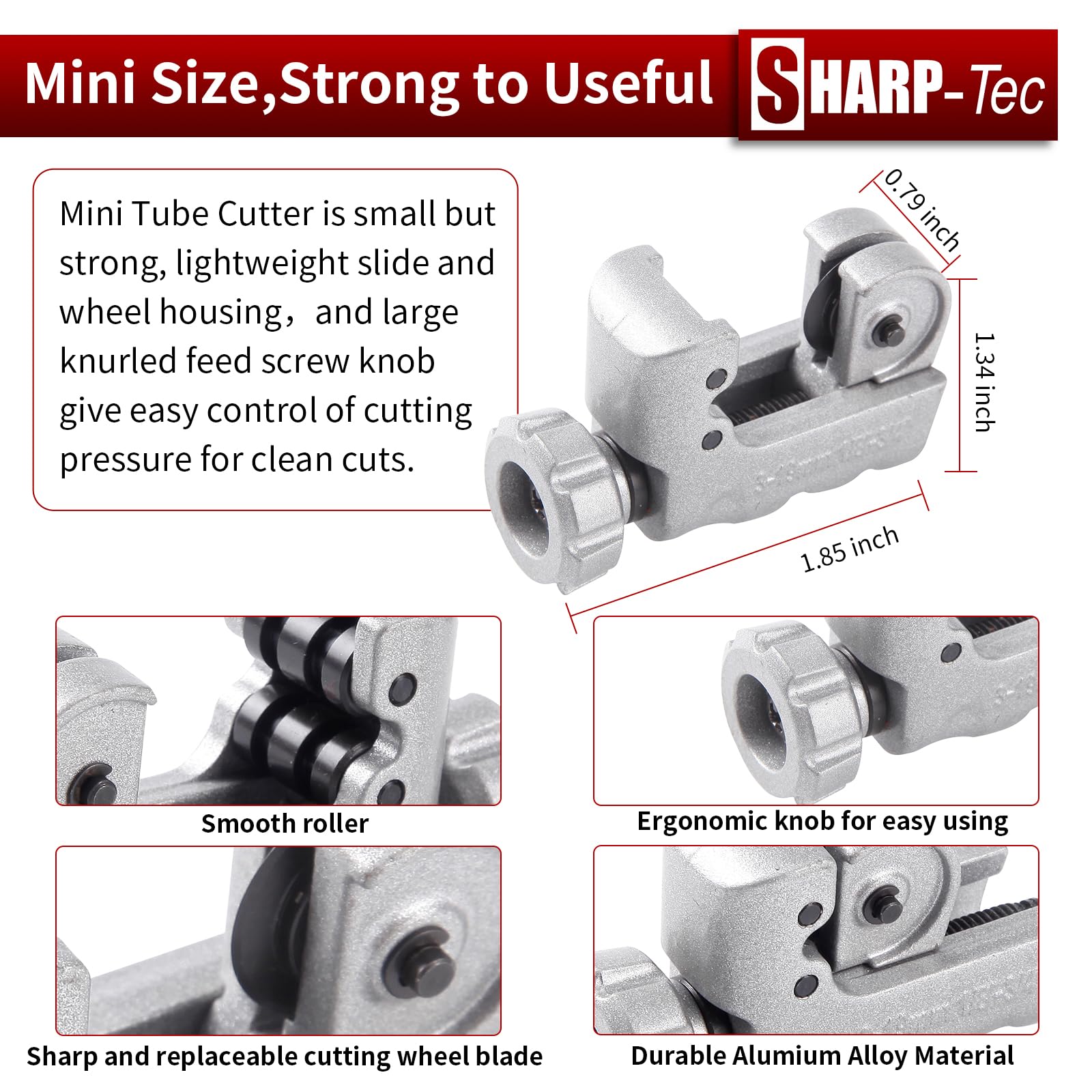 Sharp-tec 3-19mm Pipe Cutter, Adjustable Pipe Slice Tube Cutter with Zinc Alloy Body, Mini Copper Pipe Cutter - Image 3