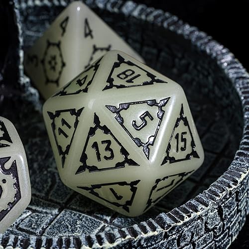 Miniatura 5 de cusdie Juego de 7 dados gigantes DND de 0.984 in, juego de dados poliédricos, dados D&amp;D para Dungeons and Dragons Pathfinder RPG MTG (brilla en la