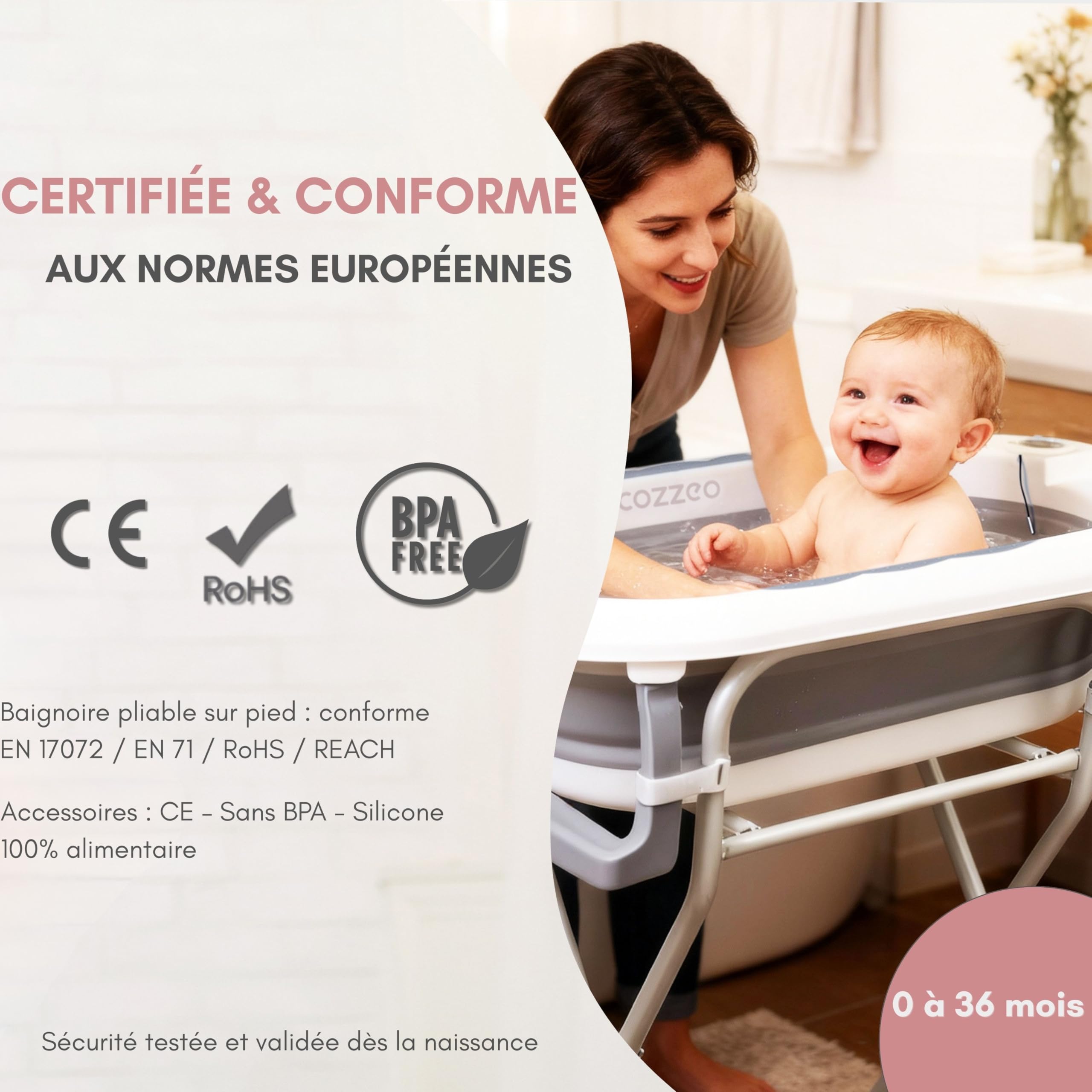 Baignoire Pliable Bébé sur Pied 9 en 1 - Kit de Bain Complet avec Support Stable