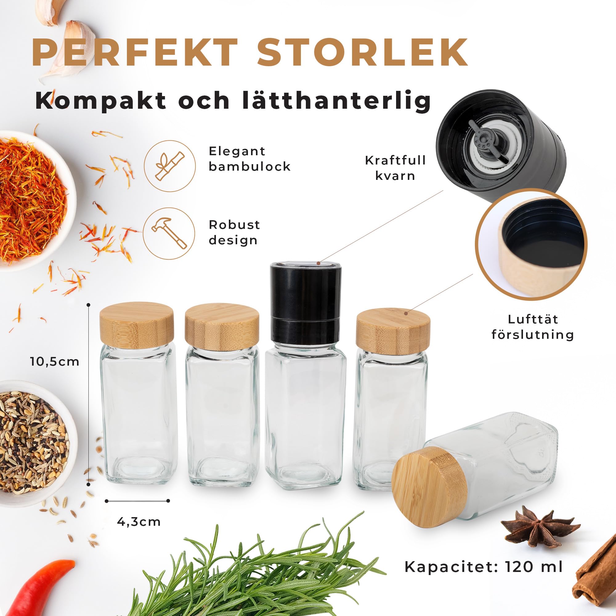 Comforder Lot de 24 pots à épices 336 étiquettes suédoises, 120ml