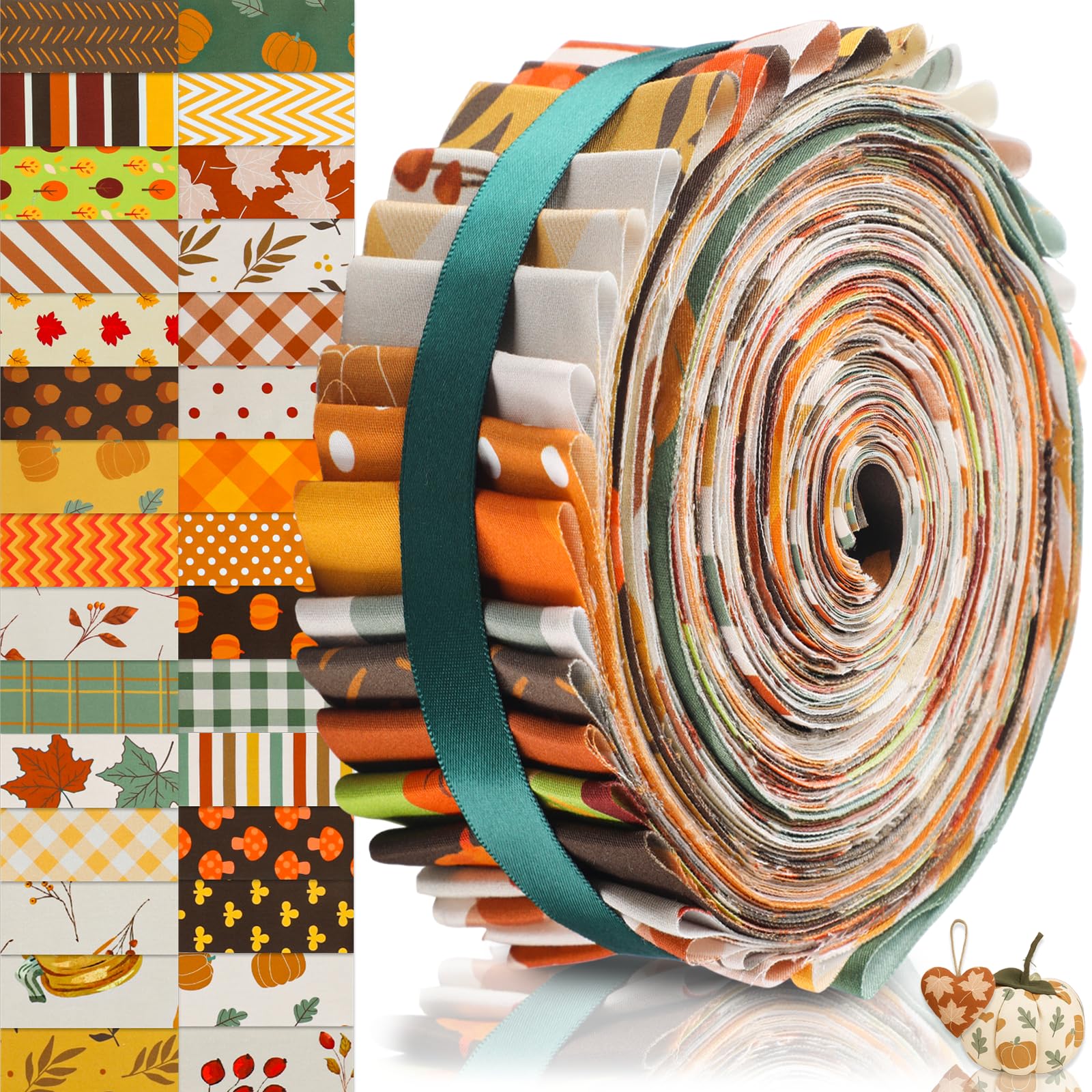 Tatuo Orange 60 Pcs Jelly Fabric For Quilting 100% Cotton Roll Quilting Fabric 2.56 X 40 Inch Precut Strips For Sewing Assorted Floral Prints(Fall)