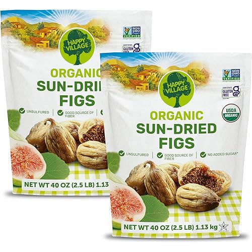 Happy Village Organic Turkish Dried Figs Value Pack, No Sugar Added Dried Fruit, 80 OZ (2 Packs of 40 OZ) Resealable Pack – Kosher, Non-GMO, Unsweetened, Unsulfured, Vegan, Sun-Dried Organic Figs