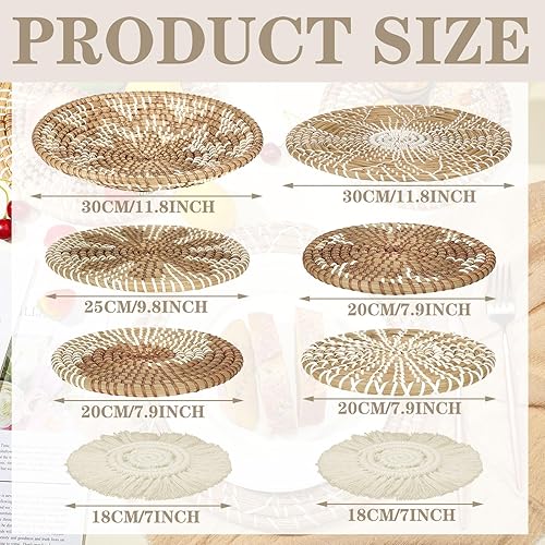 Miniatura 3 de Xuhal Juego de 8 cestas de pared tejidas colgantes hechas a mano, decorativas, rústicas, bohemias, decoración de pared hecha a mano de mimbre