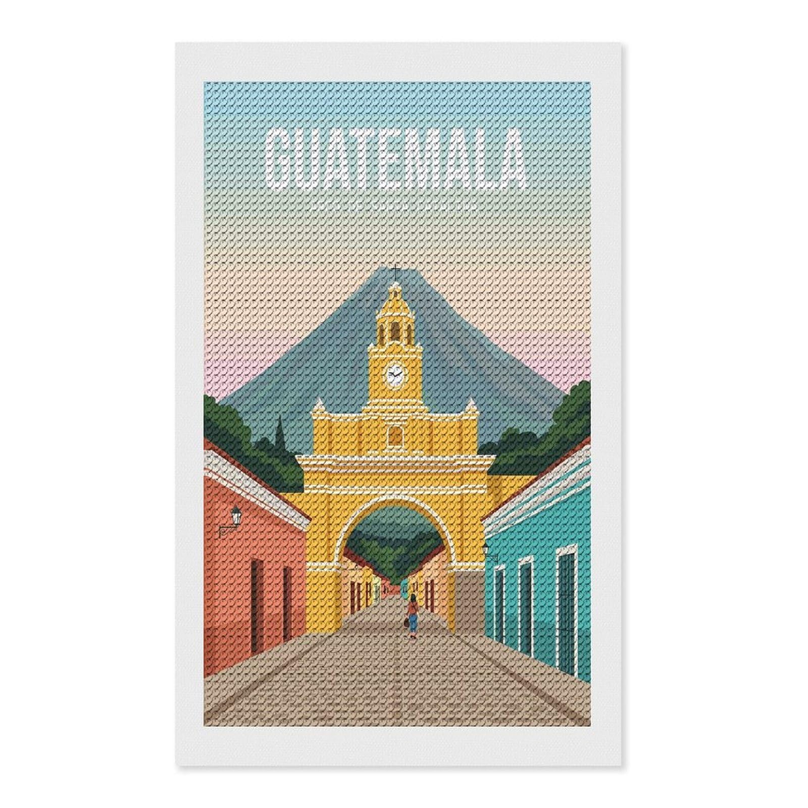 Junmoney Guatemala Arco De Santa Catalina Diamond Painting Kit 12"x20", Adhesive Canvas, Home Wall Decor, for Beginners, Birthday Gift, Full Kit Included