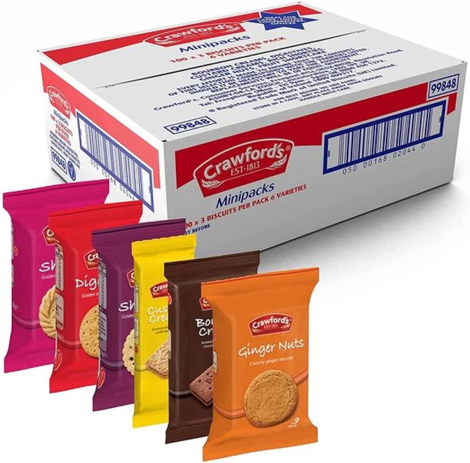 Crawford's Assprted Biscuit Mini Packs / 2 Cases / 100 Mini Packs per Case / 6 Biscuit Varieties