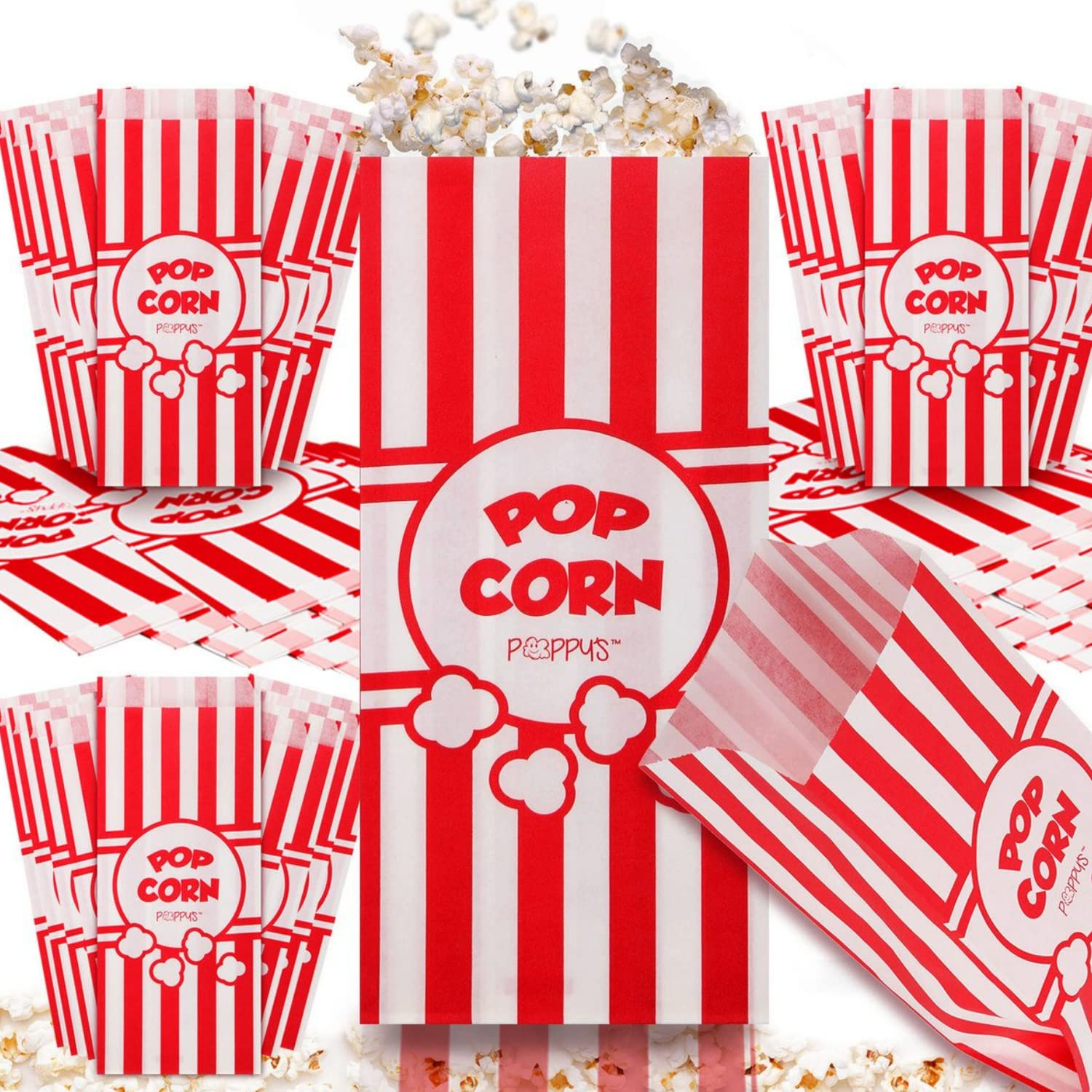 Poppy's Paper Popcorn Bags - 200 1oz Concession-Grade Bags, Popcorn Machine Accessories for Popcorn Bars, Movie Nights, Concessions