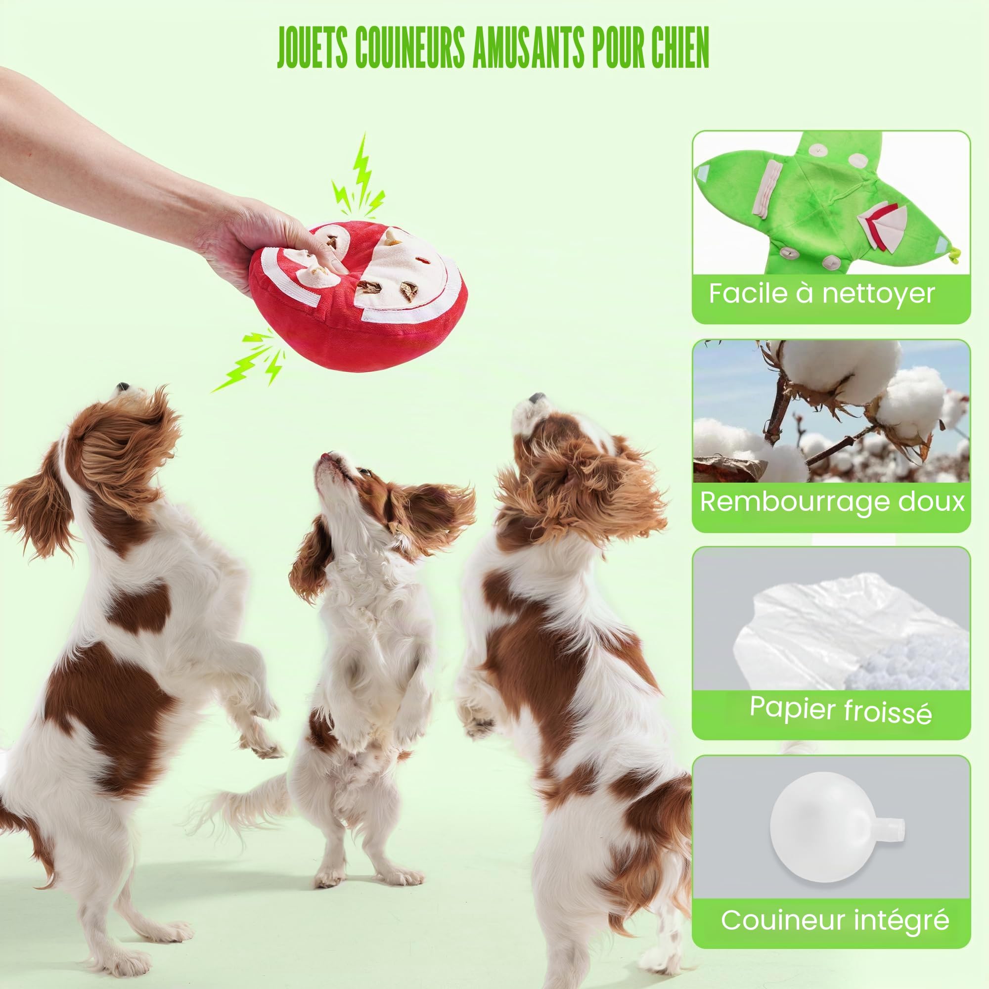 Nocciola 5 en 1 Jouet Intelligence Chien pour Jeu Chien Cache Croquettes | Jouet Chien Occupation Interactif avec Couineur et Papier Froissé, Jeu de Fouille pour Chien et Chiot