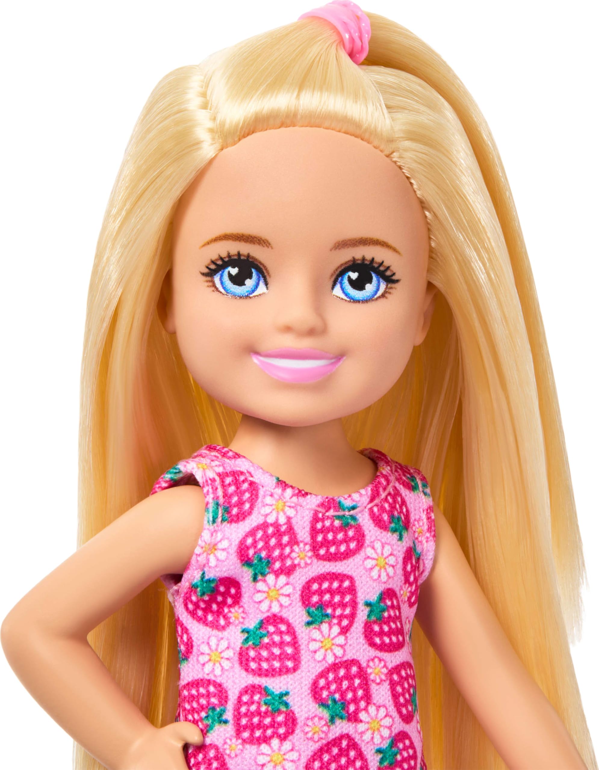 Barbie Club Chelsea Small Doll, 6-Inch with Blonde Hair Wearing Removable Strawberry-Print Dress & Shoes, JJB33 - Image 2