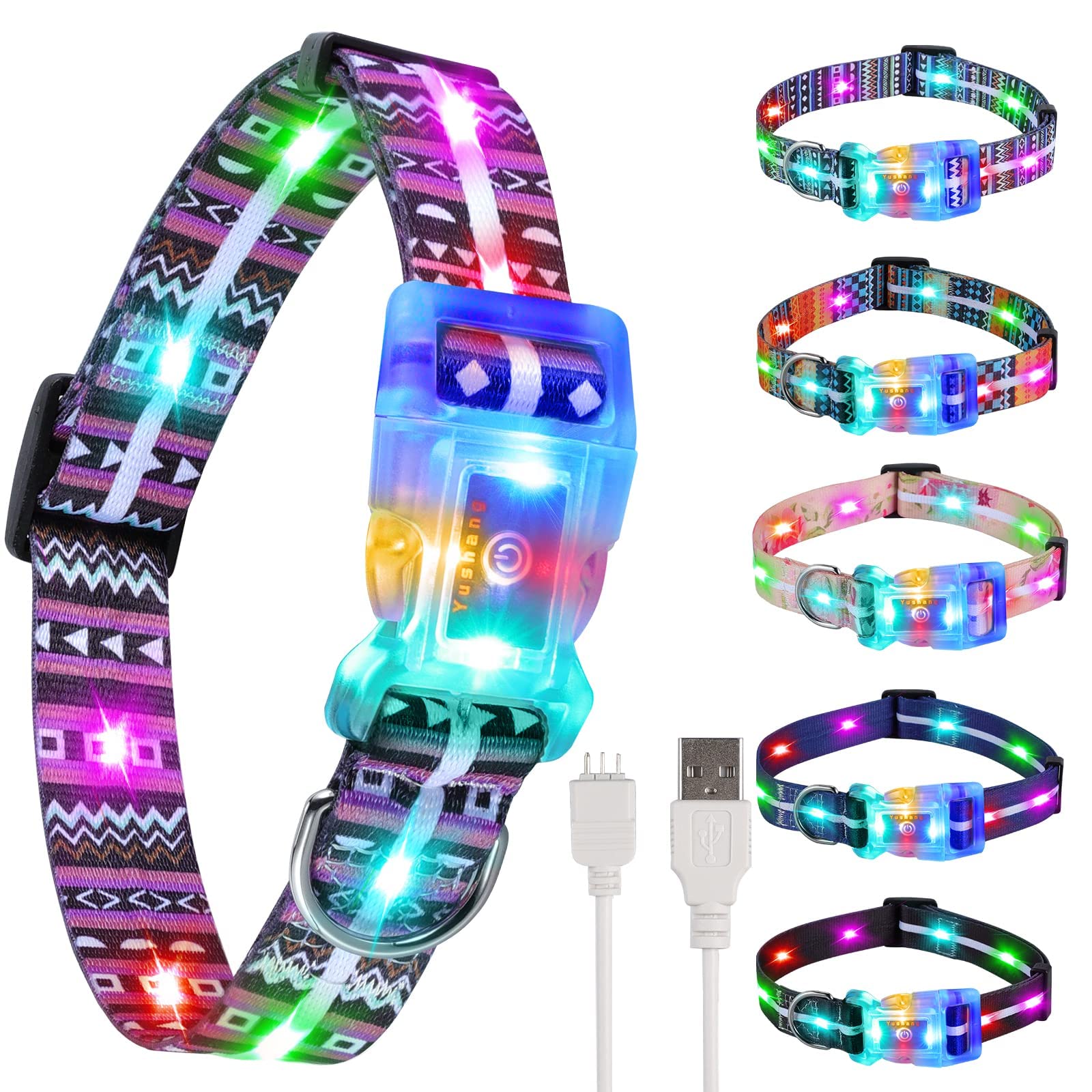 KASTWAVE Dog Light Up Collar, USB Rechargeable Waterproof LED Flashing Collar for Small, Medium, Large Dogs