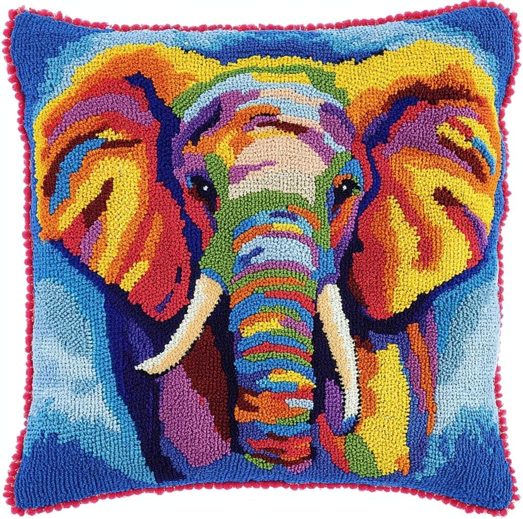 WallustrioaW Latch Hook Cushion Kit Animal Elephant