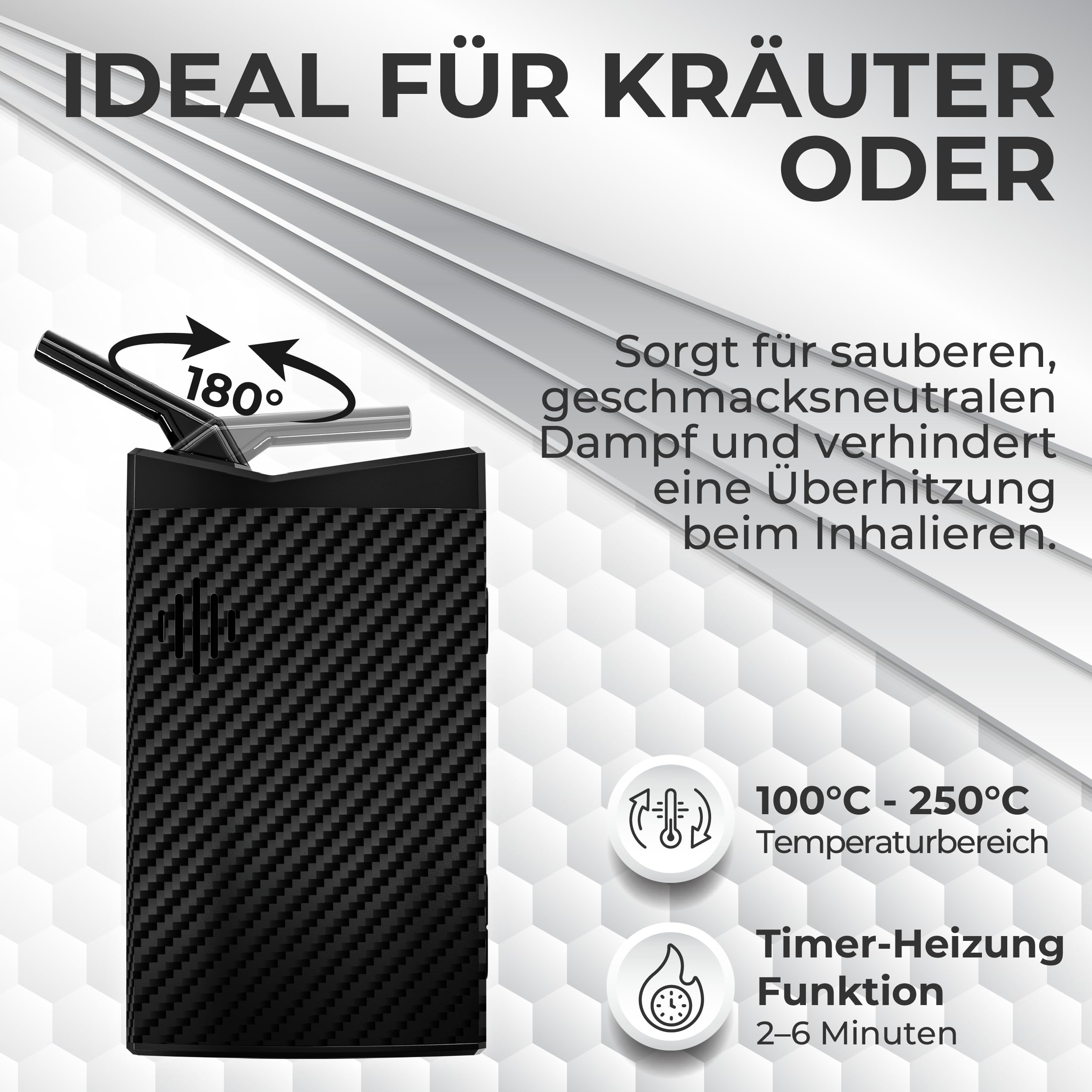 Vaporizer Cannabis IOUQ Mars Kit Kräuter Verdampfer mit LCD Display, präziser Temperaturregelung 100–250 °C, Keramik-Heizkammer &3000mAh USB-C Schnellladung (Matte Black)