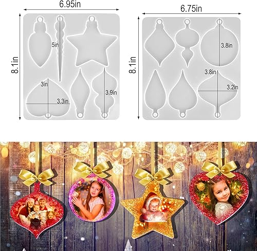 Miniatura 6 de Juome Moldes de resina de Navidad de silicona, 2 juegos de moldes de silicona para fundición de resina epoxi con 12 formas diferentes de cavidades,