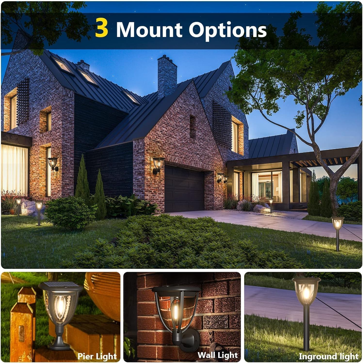 HomaVida Luci Solari Esterno, Lampade Solari a Led da Esterno con 2 Modalità, IP65 Luce Solare LED Esterno, Illuminazione Solare da Parete per Cortile, Recinzione, Corridoio, Balcone (2 pezzi)