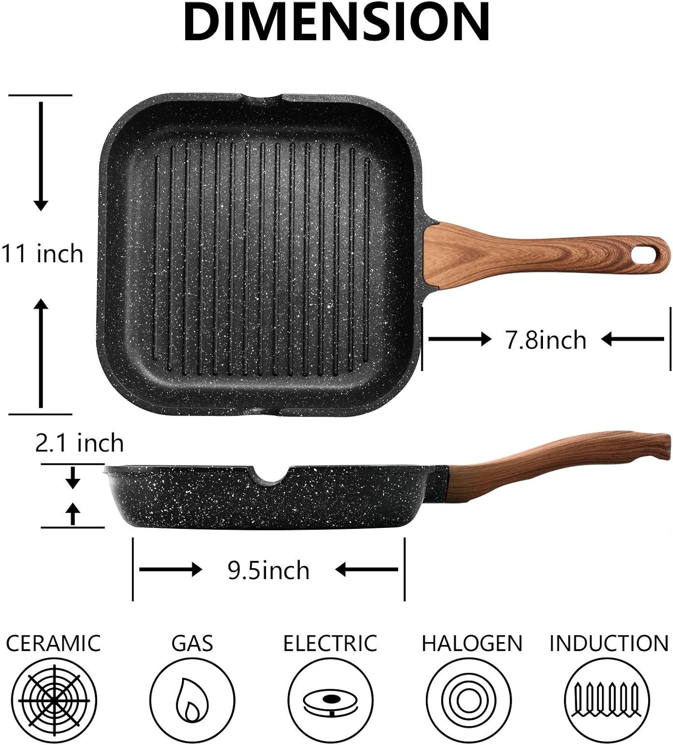 ESLITE LIFE 11 Inch Nonstick Grill Pan for Stove Tops Induction Compatible, PFOA & PTFEs Free: Home & Kitchen