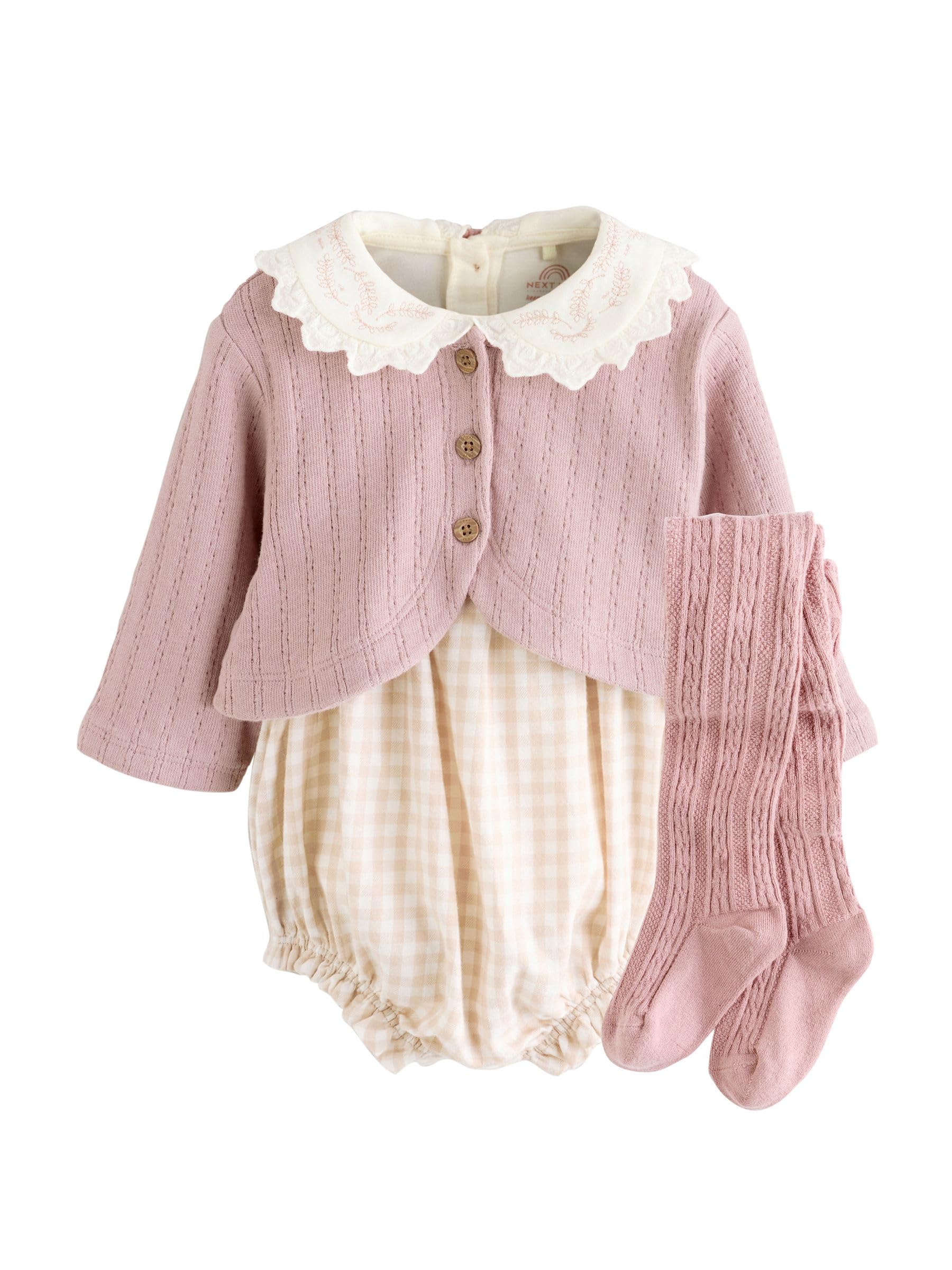 NEXT Baby Mädchen 4-teiliges Set mit Strampler, Langarm-Body und Strumpfhose