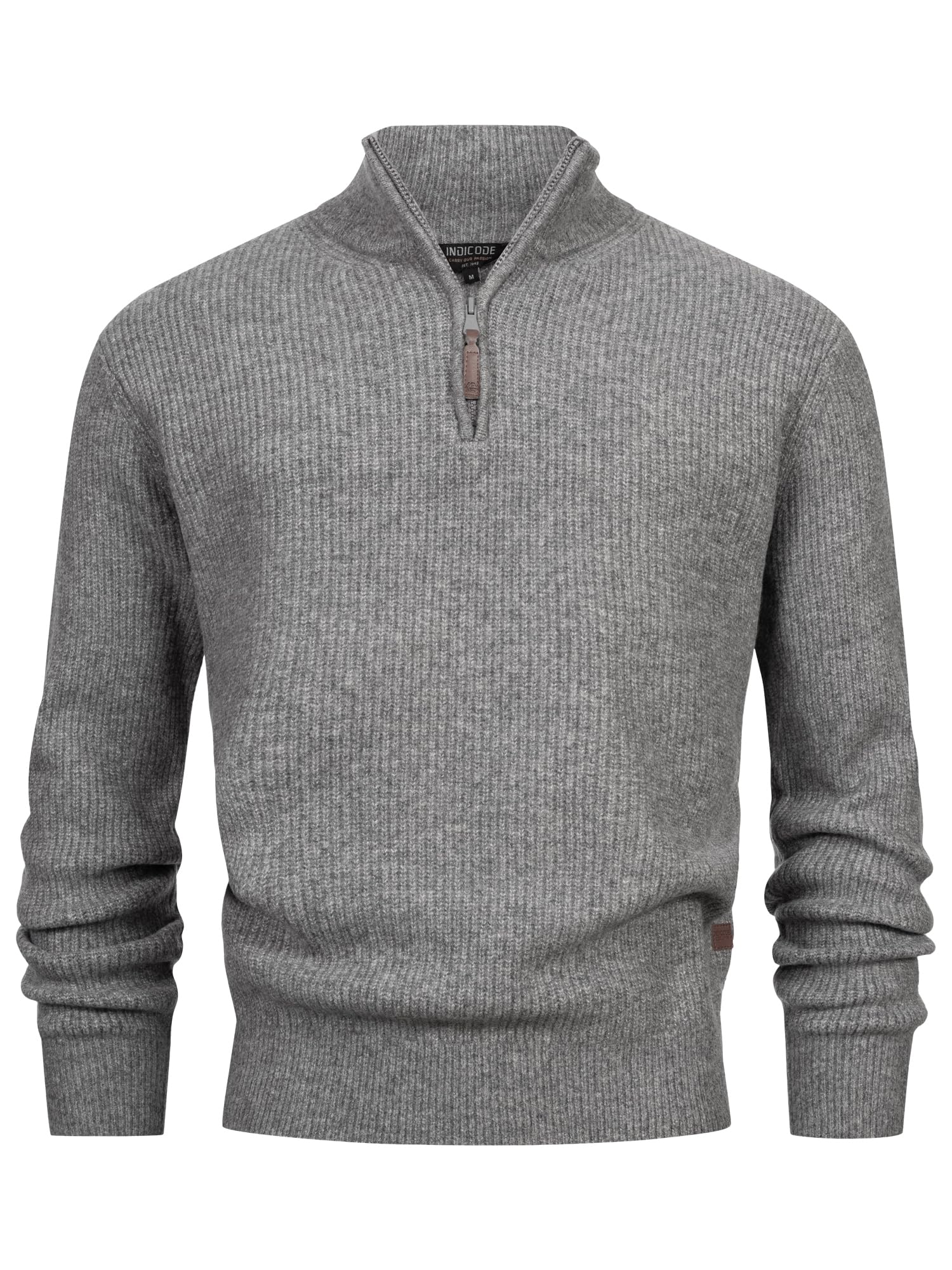 Indicode Herren INPeace Half Zip Grobstrickpullover mit Stehkragen und Reißverschluss | Strickpullover für Männer
