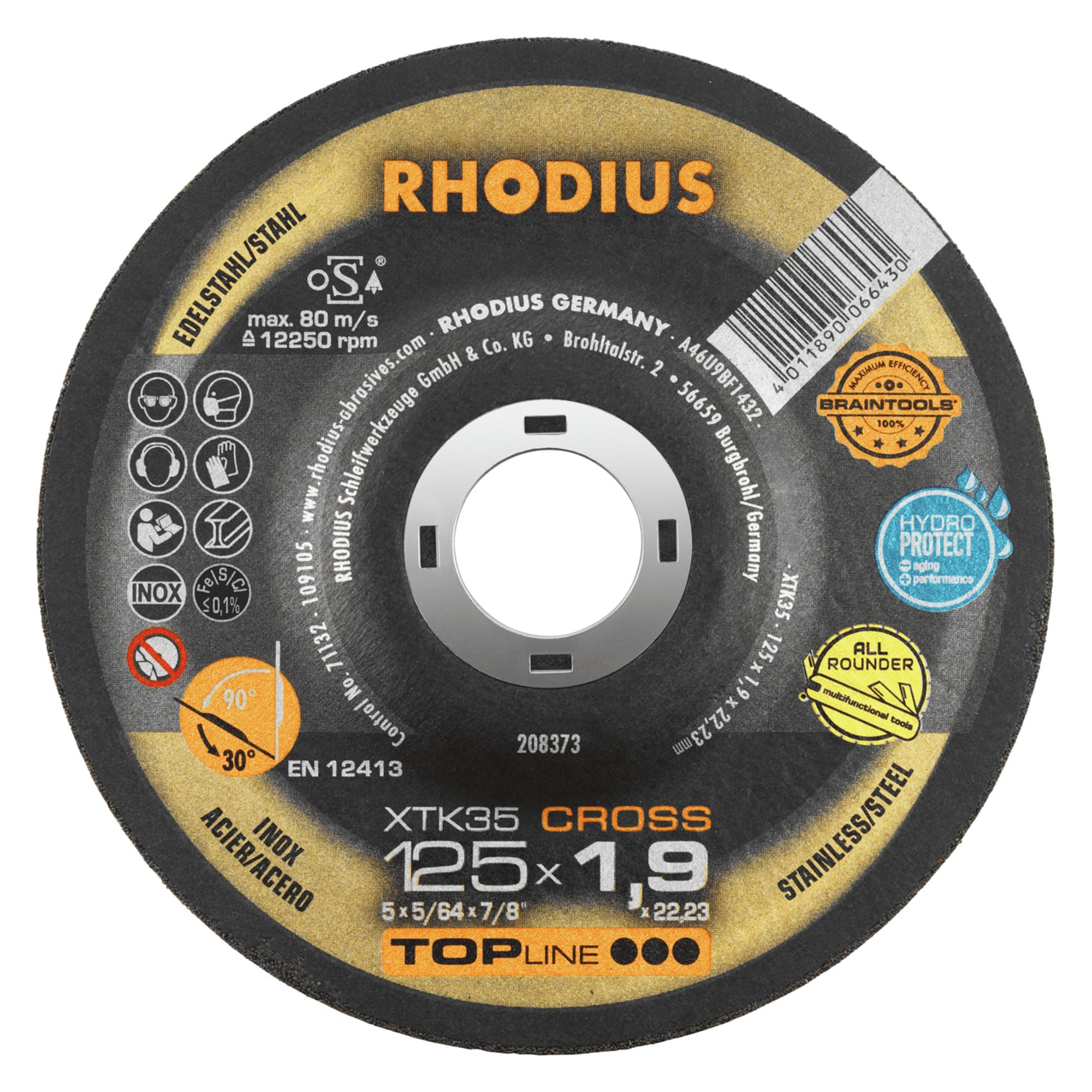 Rhodius XTK35 Cross dischi da taglio 125 x 1,9 mm per acciaio e acciaio inossidabile 25 pezzi