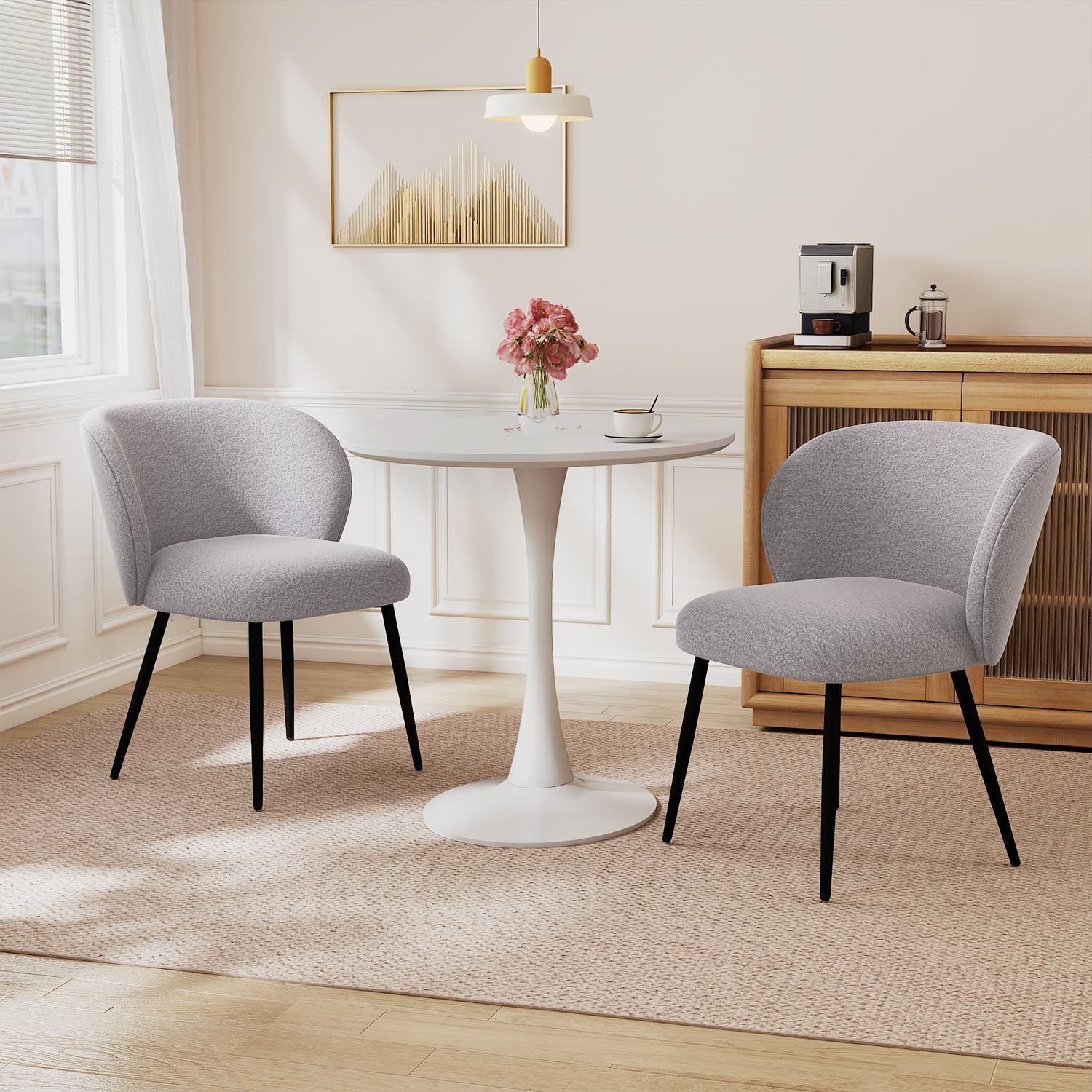 dining chairs set of 2, upholstered fabric dining room chairs, farmhouse kitchen dining chairs makeup vanity chair modern accent chairs with metal legs for home kitchen, living room, grey