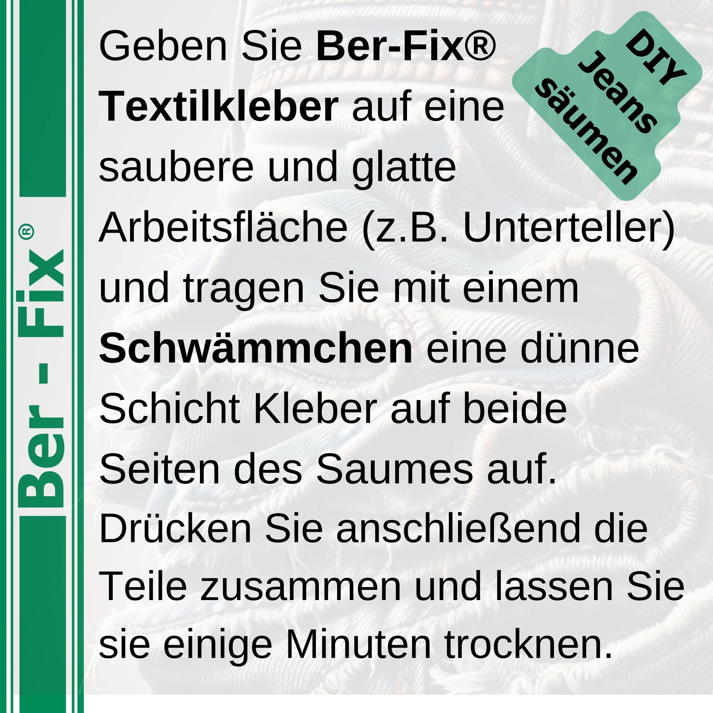 Ber-Fix Textilkleber - wasserfest, kochfest, bügelfester, flexibel (40g mit 150g)