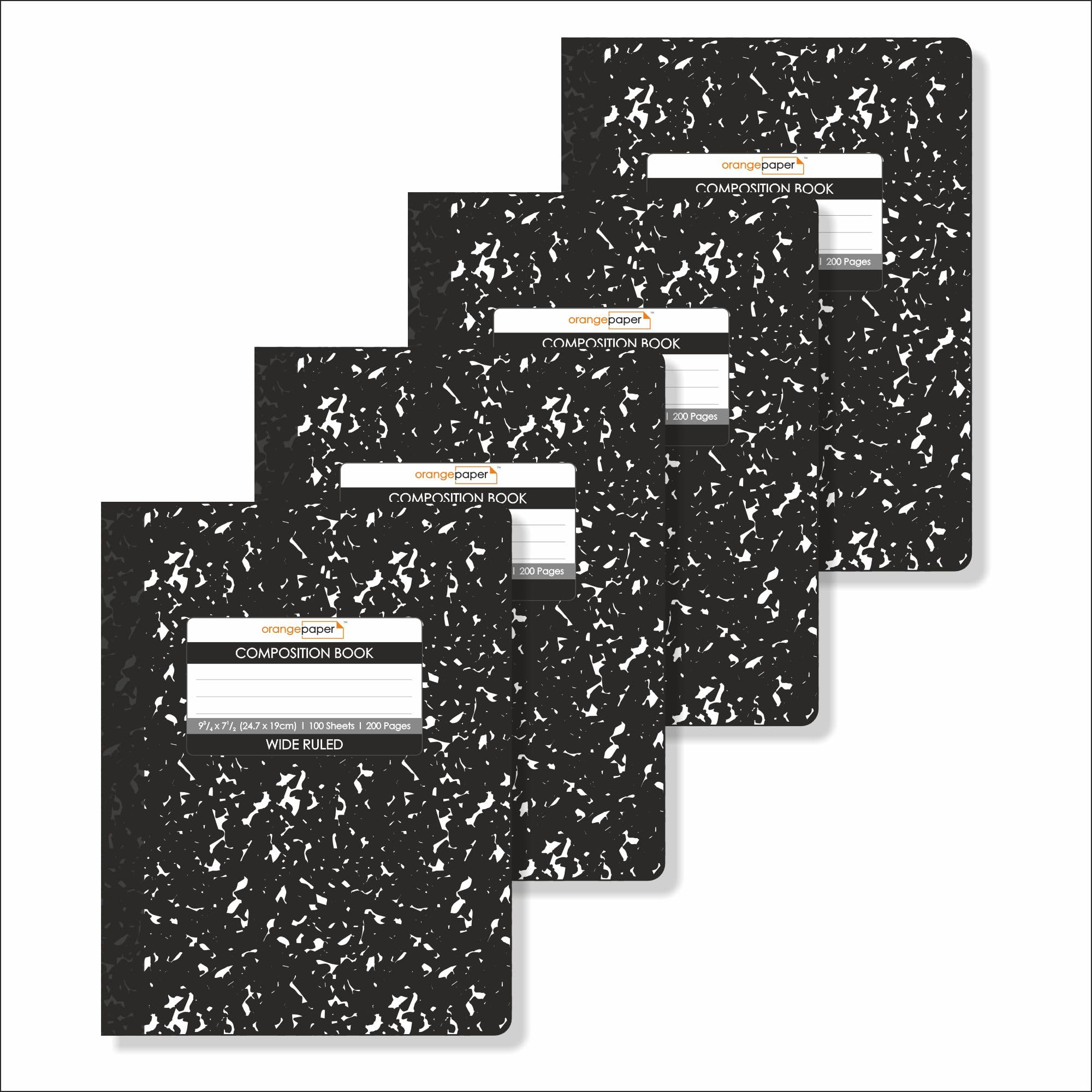 Cahier de composition - 100 feuilles - Ligné large - 24,8 x 19,1 cm - Couverture durable - Utilisation scolaire et bureau - Lot de 4