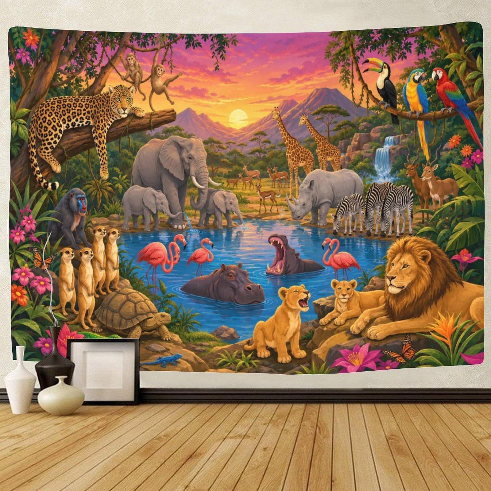 GPMNBCXZK African Savannah Wildlife Animals Wall Art Decor 3D Print Tapestry Wall Hanging Decor Tapestries Home Decoration Curtain Living Room College Dorm 100cmx150cm