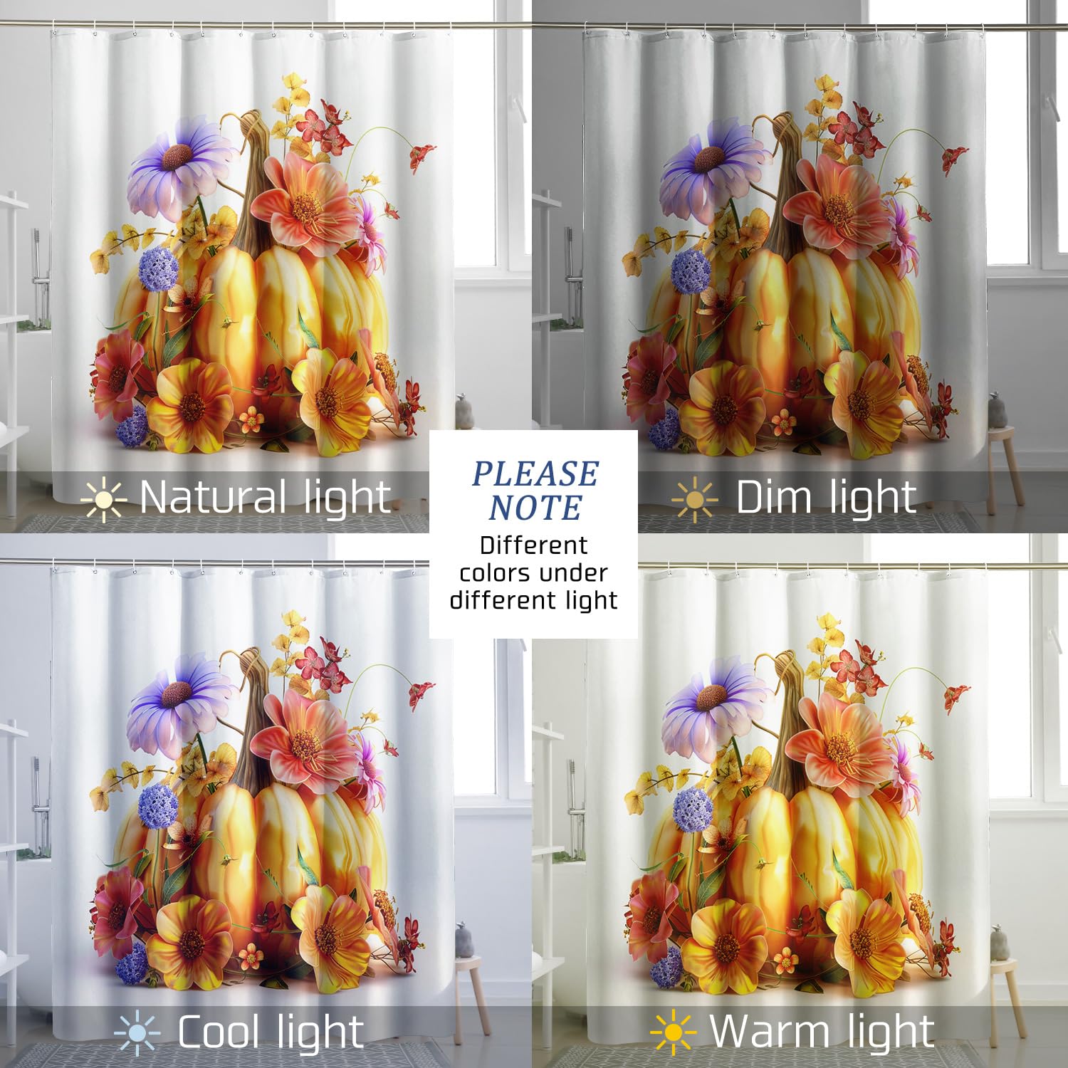 Sokdcam Duschvorhang Herbst-Kürbis-Design – Wasserdicht, 183 X 183 Cm, Mit 12 Haken