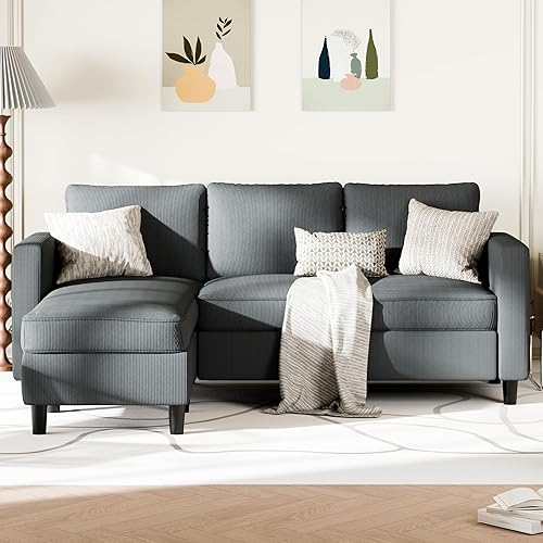 SUNLEI 73.6" Modular Sectional Sofa Couches, Comfy Cloud Couch with Movable Ottoman Deep Seat L Shaped Modular Sofa, Sectional Couches for Living Room and Apartment, Dark Gray