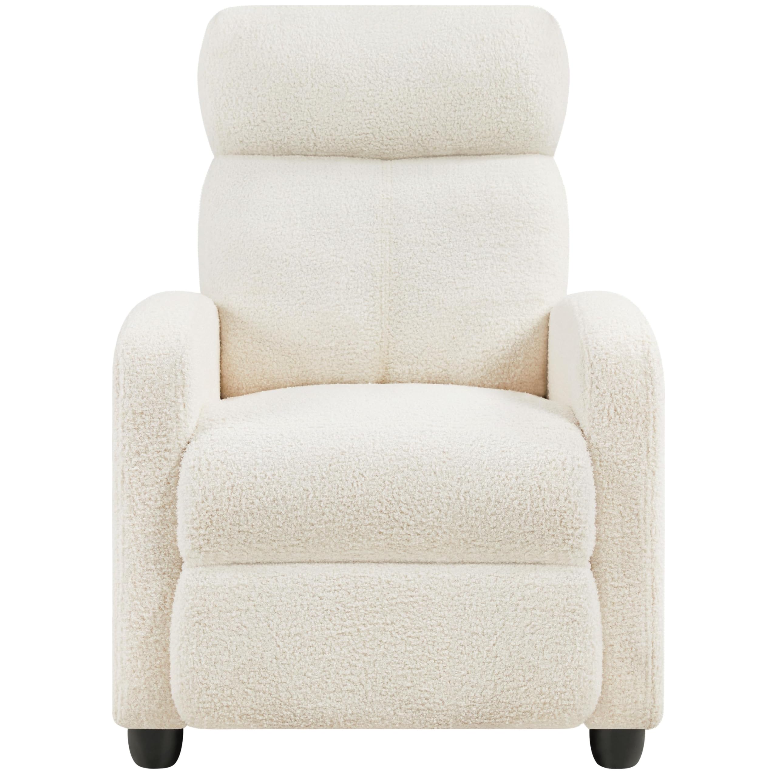 Yaheetech Fauteuil de Relaxation Petit Canapé Inclinable en Tissu Bouclette Doux en 3 Positions 1 Place avec Repose Pied/Chambre à Coucher/Home Cinéma/Salon Ivoire