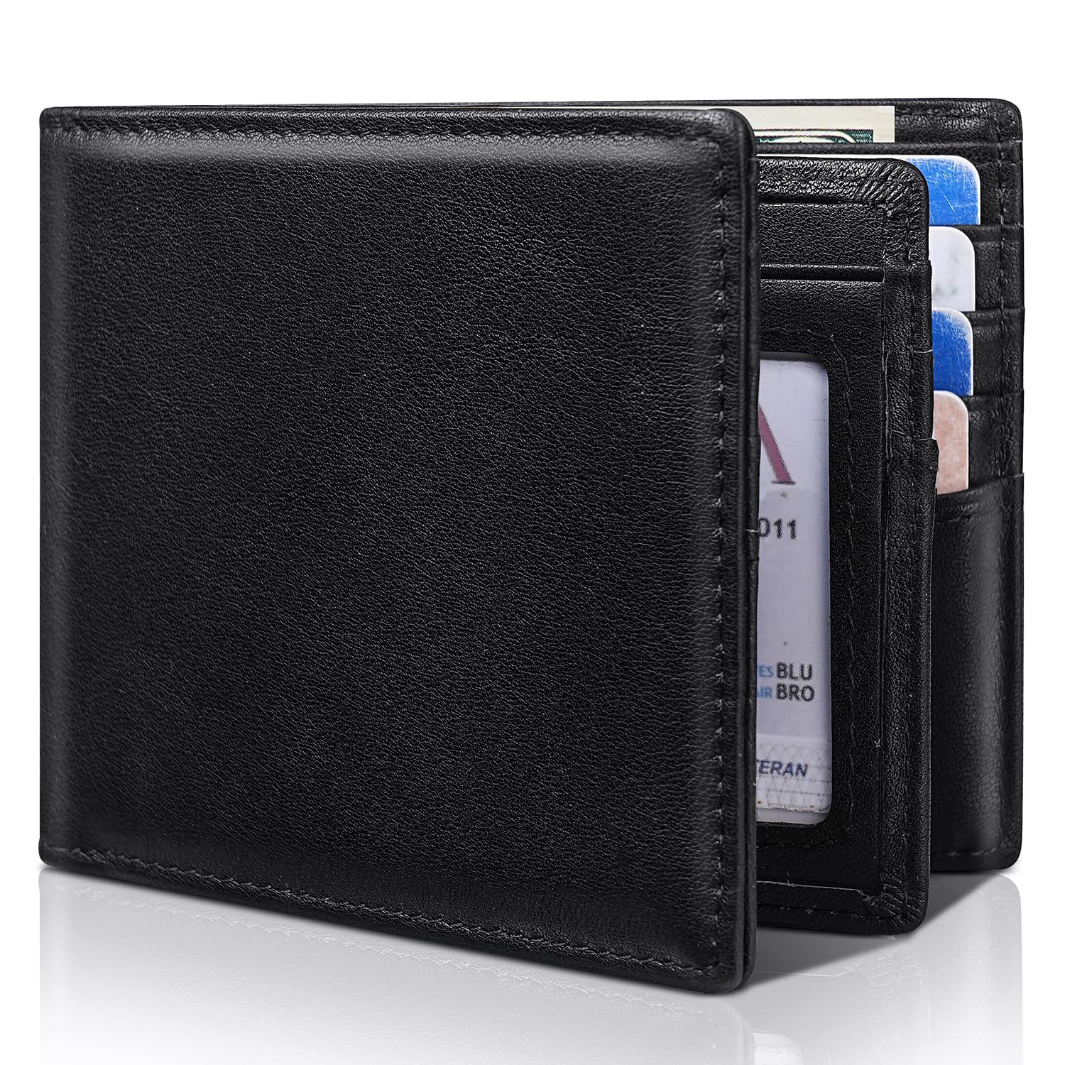 Artpaxy Mens Wallet Bifold Genuine Leather RFID Blocking Wallet for Men with 1 ID Window 15 Card Holders 2 cash pockets 1 Gift Box