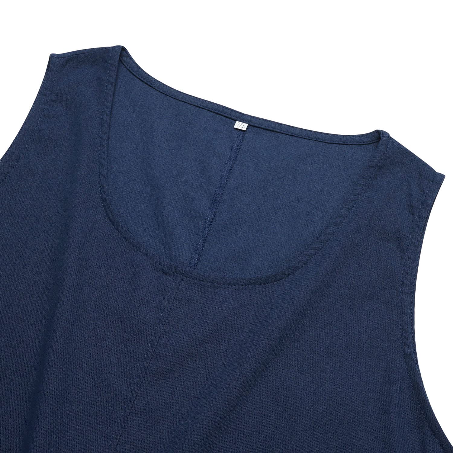 VEVESMUNDO Sommerkleid Damen Baumwolle Ärmelloses Casual Lockere Lässige Lang Kleider Strandkleid Leinenkleid Blusenkleid Freizeitkleid mit Taschen Gr 38 40 42 44 46 48 50 52 54