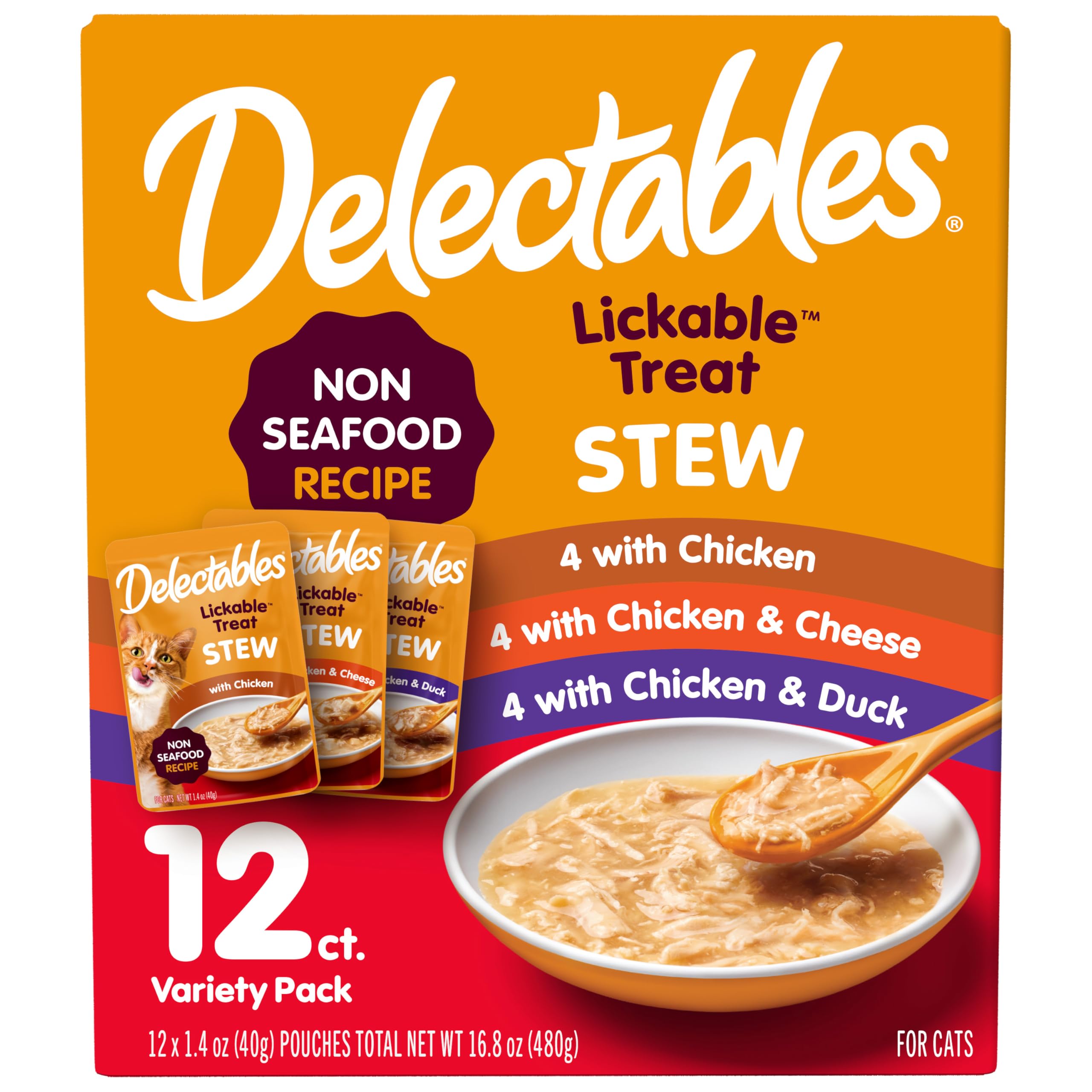 Delectables Non-Seafood Stew Lickable Wet Cat Treats, Variety Pack, 1.4 Ounce (Pack of 12)