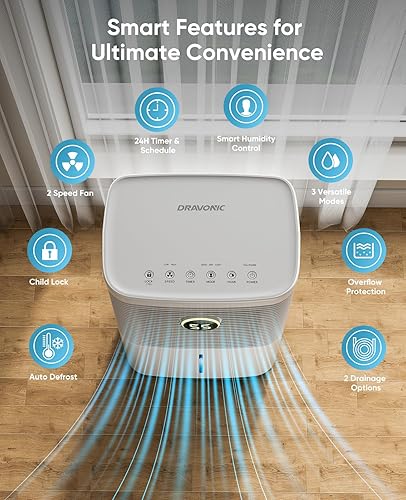 Miniatura 6 de Deshumidificadores de 34 pintas para el hogar, sótano, dormitorio, baño, deshumidificador de 2500 pies cuadrados con manguera de drenaje, control