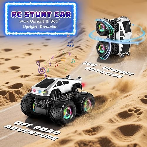 Miniatura 3 de Coche de juguete a control remoto para niños, rotación de 360, auto de acrobacias RC 4WD, juguete de camión monstruo 118 con luz y música, 2.4 GHz,