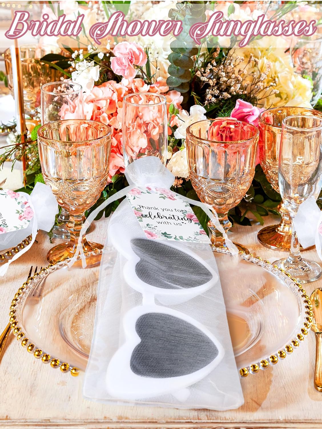 25 Set White Heart Shaped Sunglasses Bulk Wedding Bridal Shower Sunglasses Party Favors for Guests Bride(Flower)