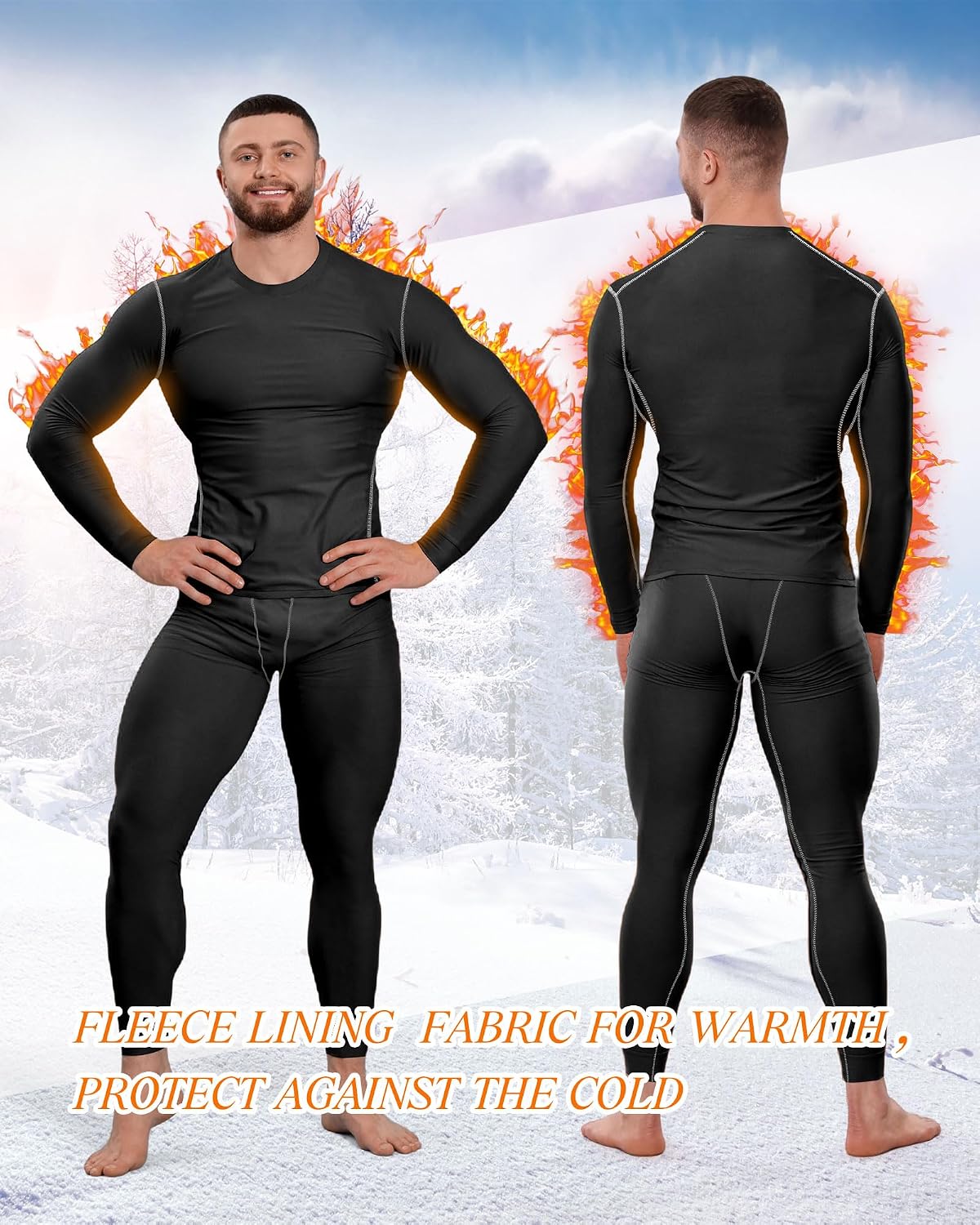 Hicarer 4 Pack Men's Compression Shirts Long Sleeve Thermal Workout Tops Fleece Lined Quick Dry Athletic Gym Base Layer
