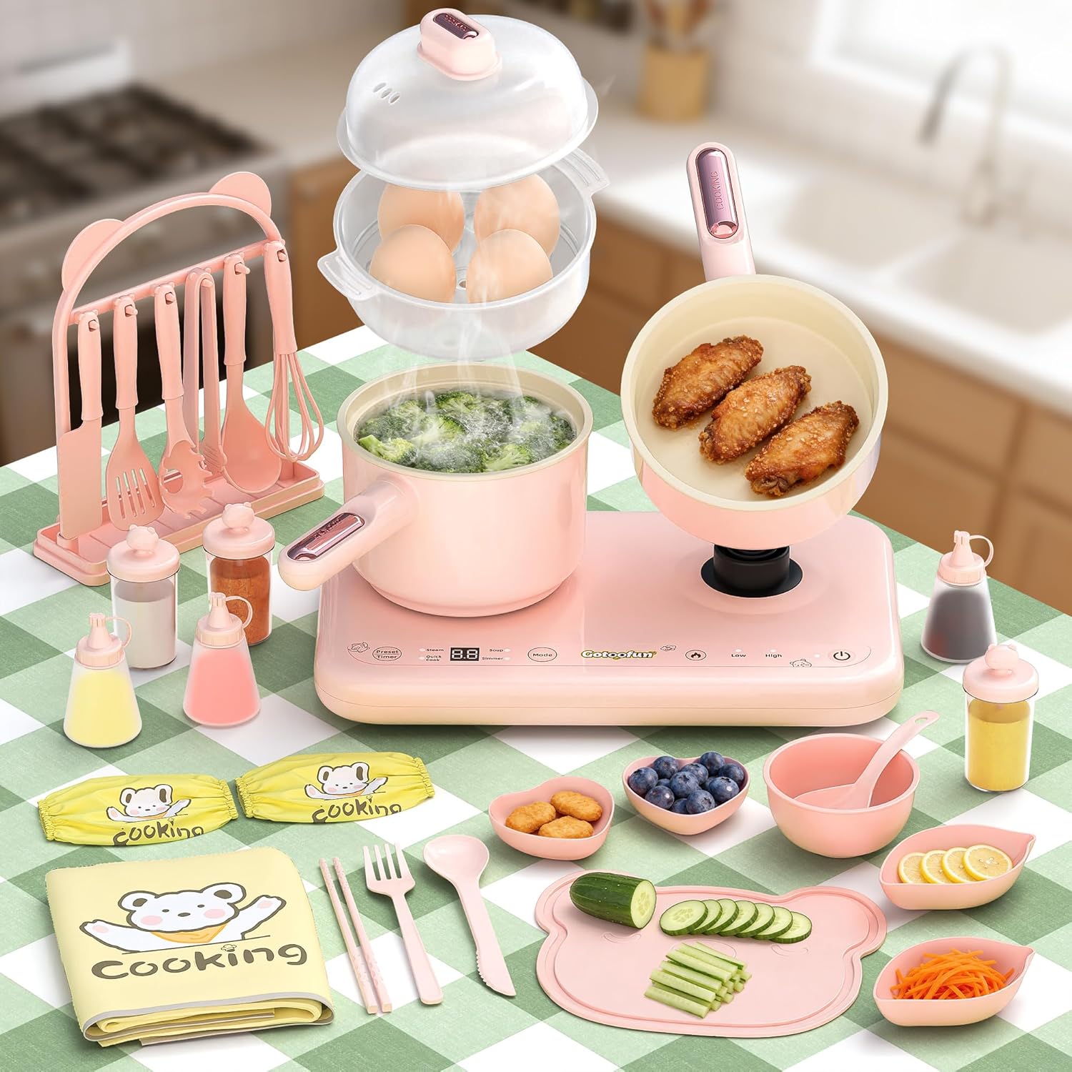 Kids Cooking Sets Real - Multifunctional Dual - Burner Induction Cooker & Safe Knife Set, Montessori Cooking Tools for Beginner Chefs Ages 8-12