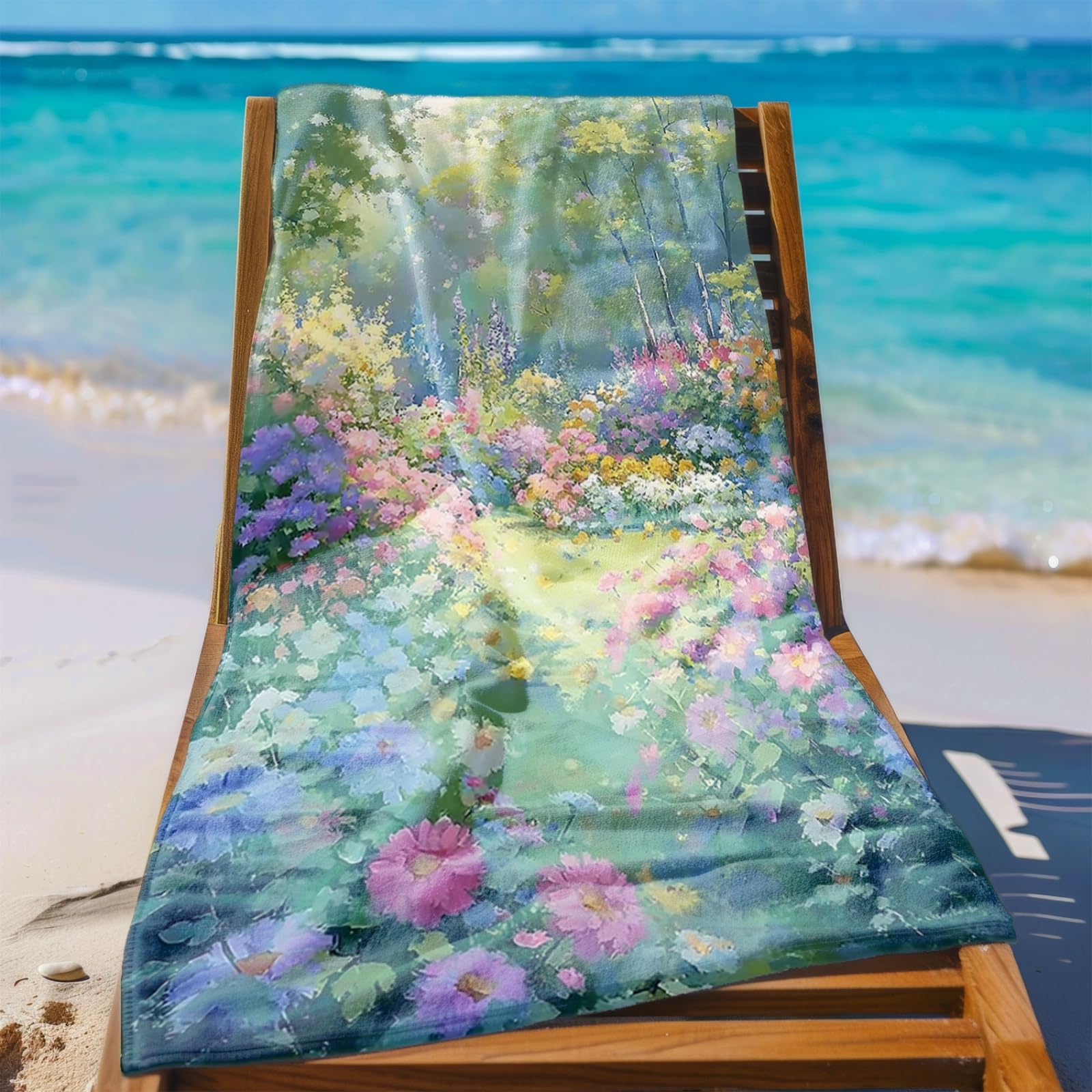 Telo Mare Microfibra 210x230 Fiore Blu Rosa Telo Spiaggia Grande Antisabbia,XXL Asciugamano Mare, Asciugatura Rapida, Stuoia Spiaggia Leggero E Portatile