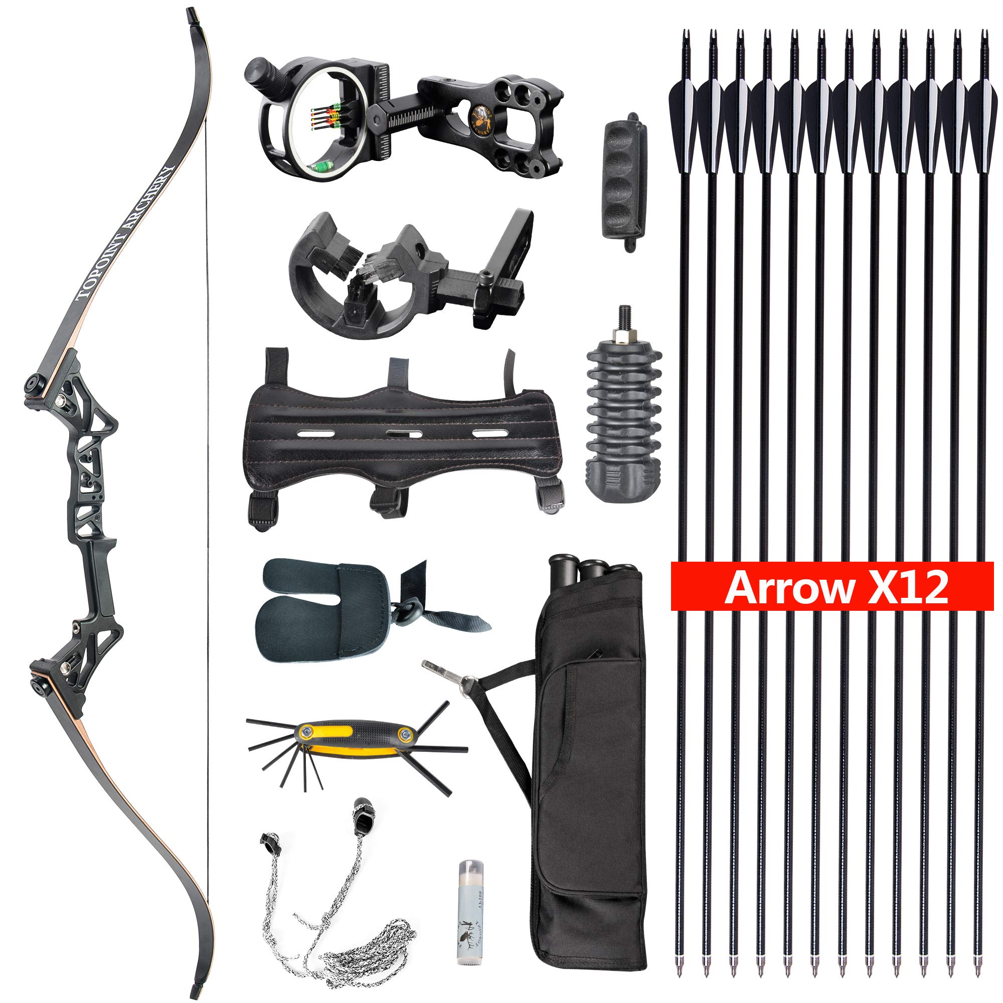 TOPOINT ARCHERY R3 Hunting Recurve Bow and Arrows for Adults,Takedown Recurve Bow Package,Ready to Shoot Archery Kit,40lbs,45lbs,50lbs / Black,Ghost,Camo Colors Can Be Selected (Black, 50LB)