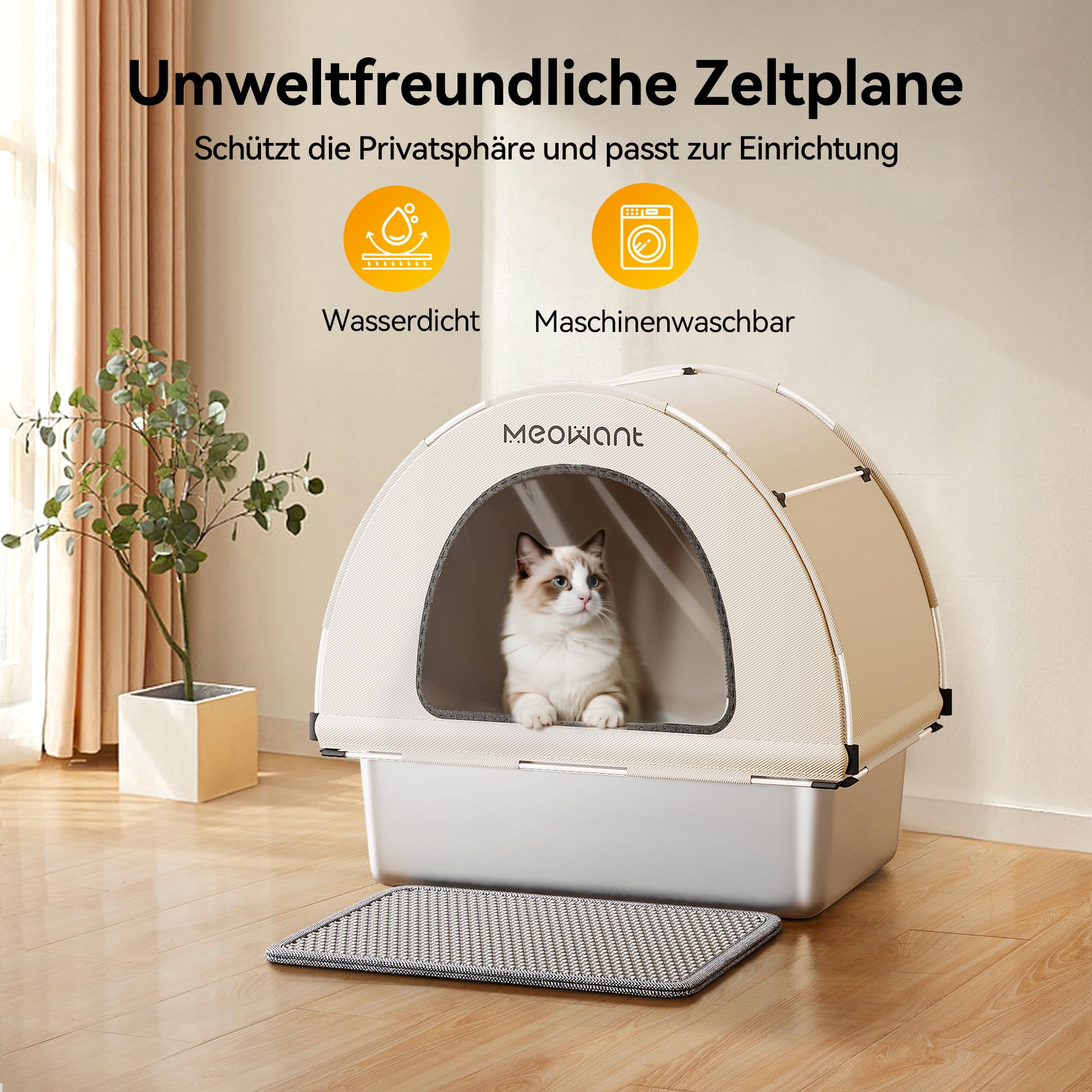 MeoWant Arenero Gato Acero Inoxidable 85L,Gato Acero Inoxidable con Tapa,Auslaufsicher,Antihaftbeschichtet,Geruchlos,con Pala y Tapete de Doble Capa, para Gatos Grandes