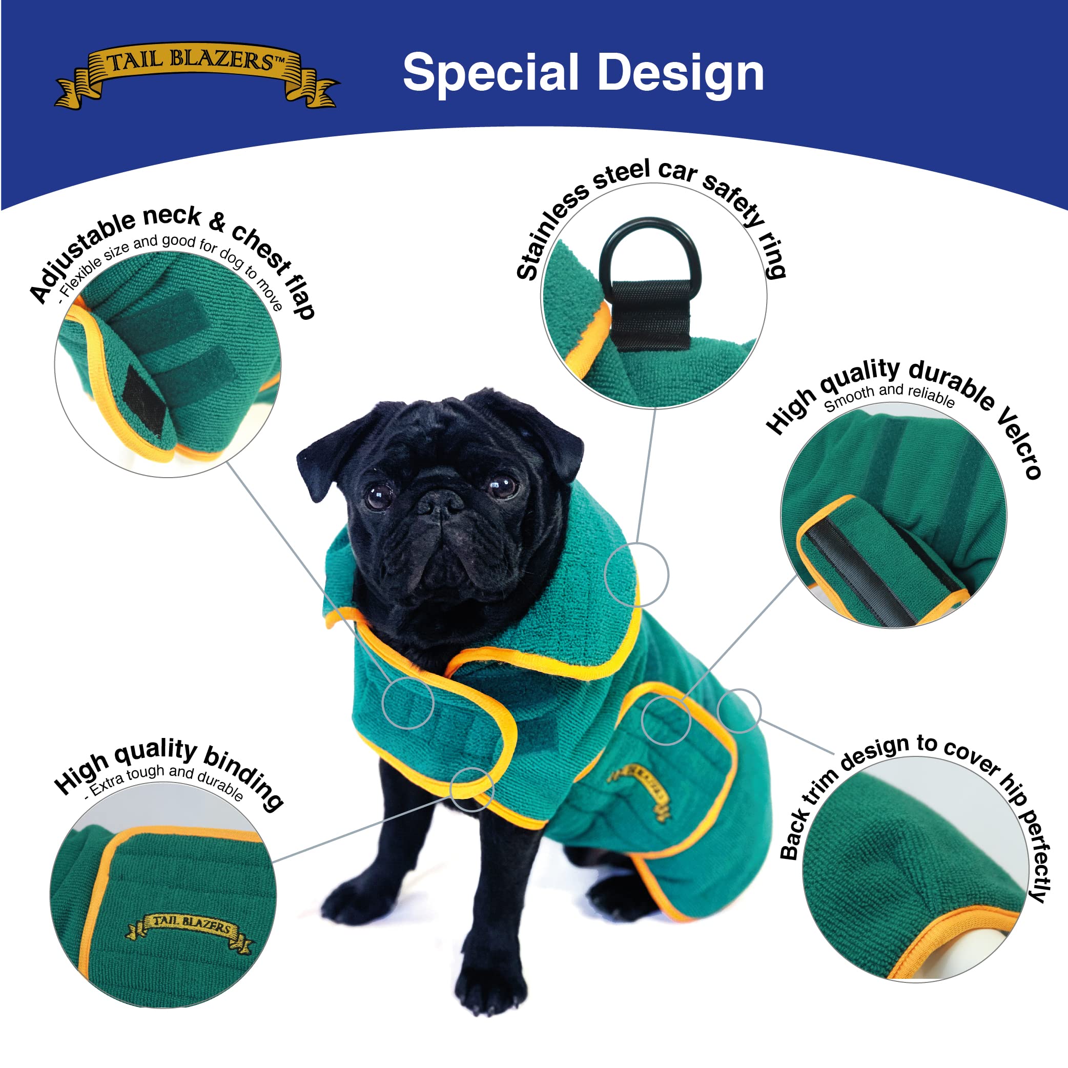 Manteau de séchage super absorbant pour chien, serviette double couche en microfibre, peignoir épais et doux pour chien, robe de chambre réglable pour le bain, la promenade et les voyages