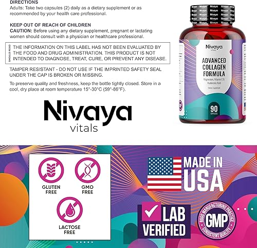 Miniatura 4 de Nivaya, Suplementos de colágeno para mujeres, magnesio, vitamina C, ácido hialurónico, apto para dieta cetogénica, cabello, piel, uñas, apoyo
