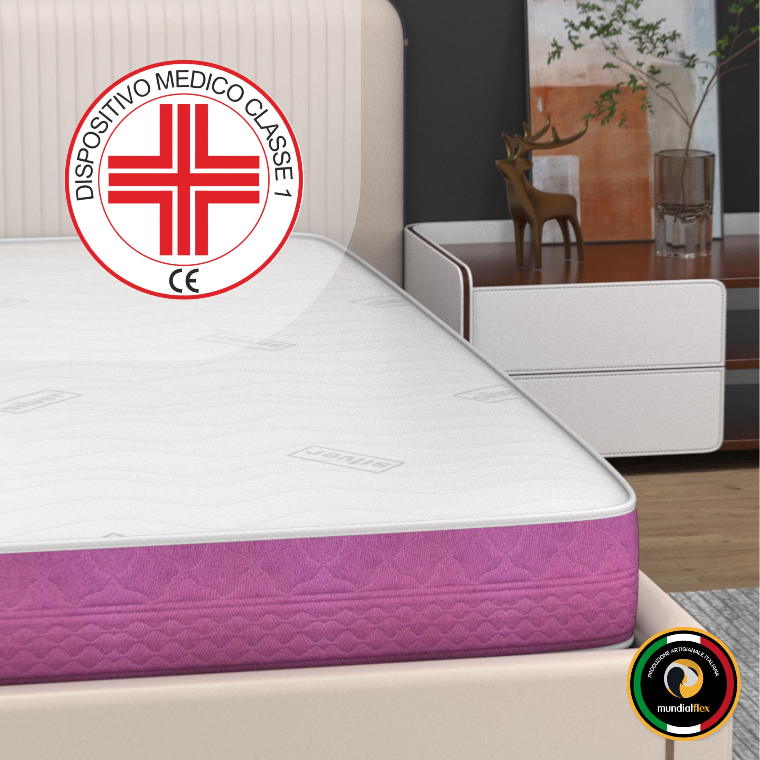 Materasso 160x200 Memory Matrimoniale - Ortopedico Alto 22 cm – Traspirante e Rigido – Rivestimento Silver Antibatterico – Dispositivo Medico 100% Made in Italy – Alba