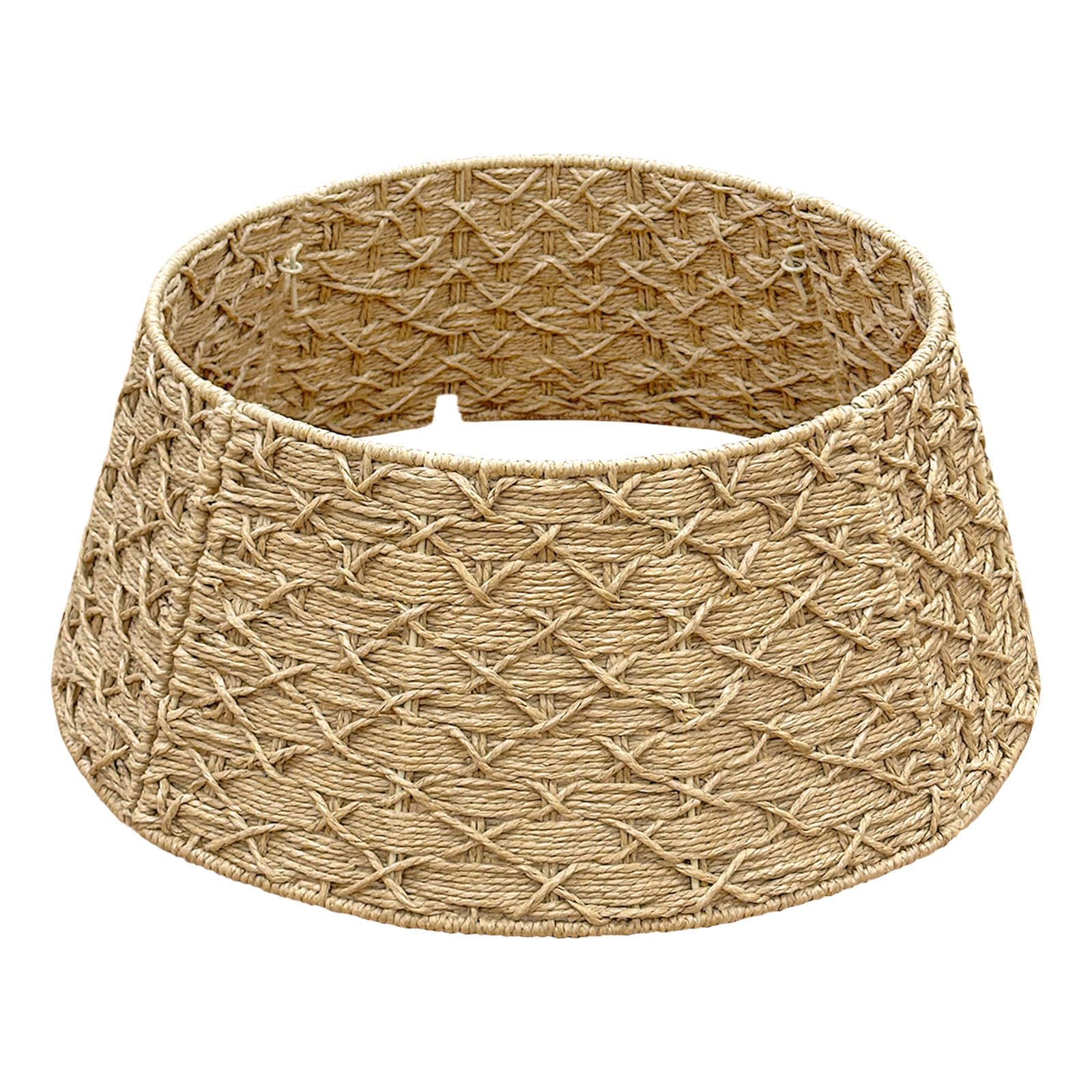AerWo Christmas Tree Collar 24 Inch, Hand Woven Tree Collar with Paper Ropes Braided Wicker Tree Skirt, Rustic Rattan Christmas Tree Ring Basket Base Cover, Perfect Boho Farmhouse Xmas Decor, Natural