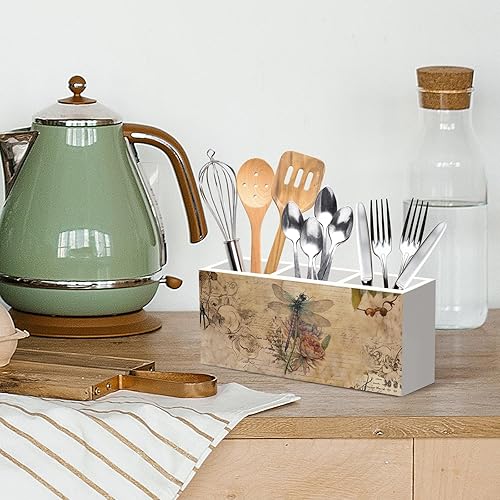 Miniatura 4 de Soporte para lápices de libélula para escritorio, accesorios de escritorio de oficina retro con mosca de dragón floral, organizador para oficina,